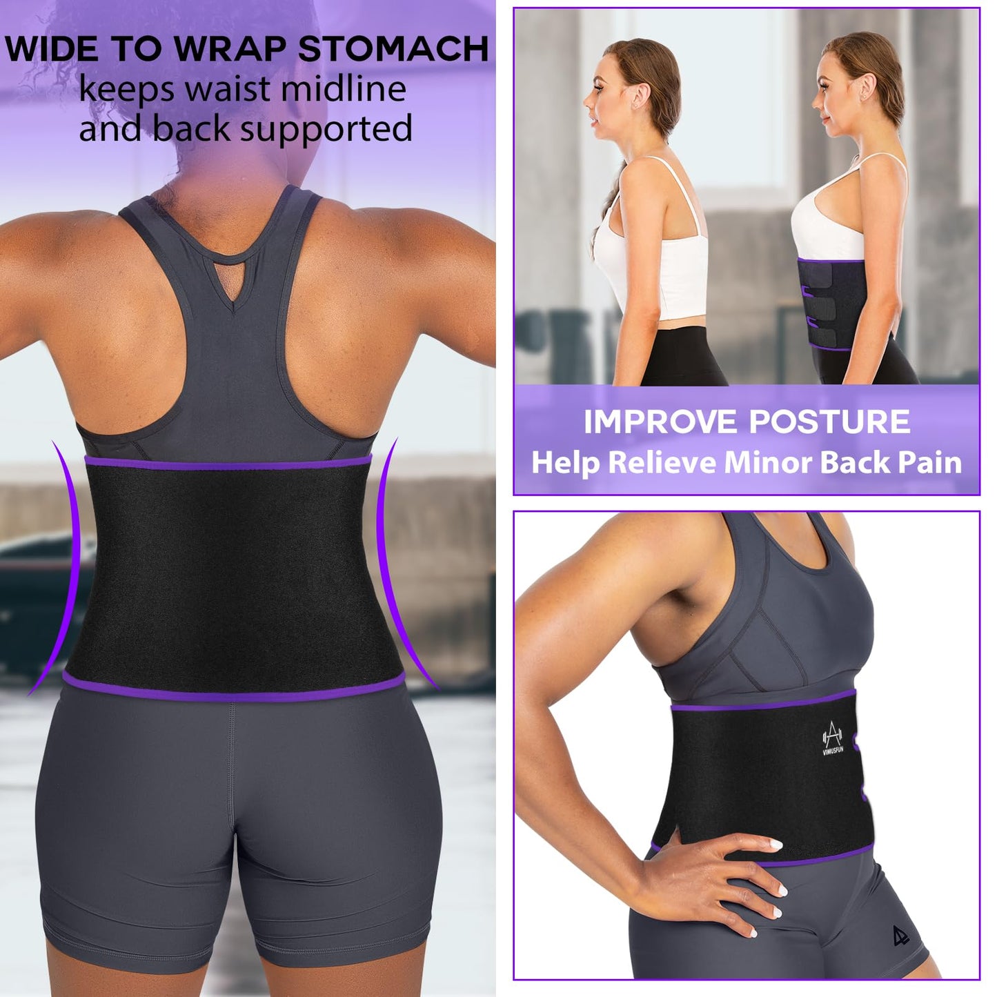 VIMUSFUN Waist Trimmer Belt Men Sweat Band Waist Trainer For Women Lower Belly Fat Tummy Stomach Wraps Waste Trainers Low Back Support Small/Medium/Large/Plus Size