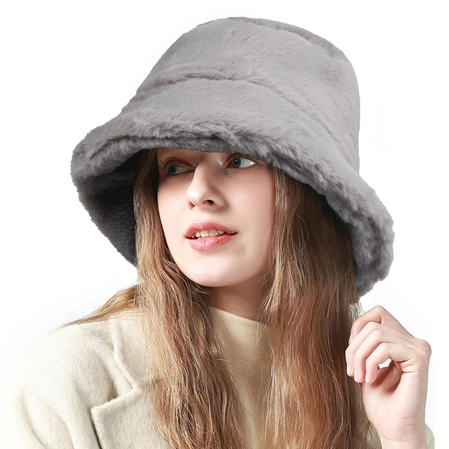 OCTEEN Winter Faux Fur Bucket Hat Fuzzy Warm Hat for Men Women