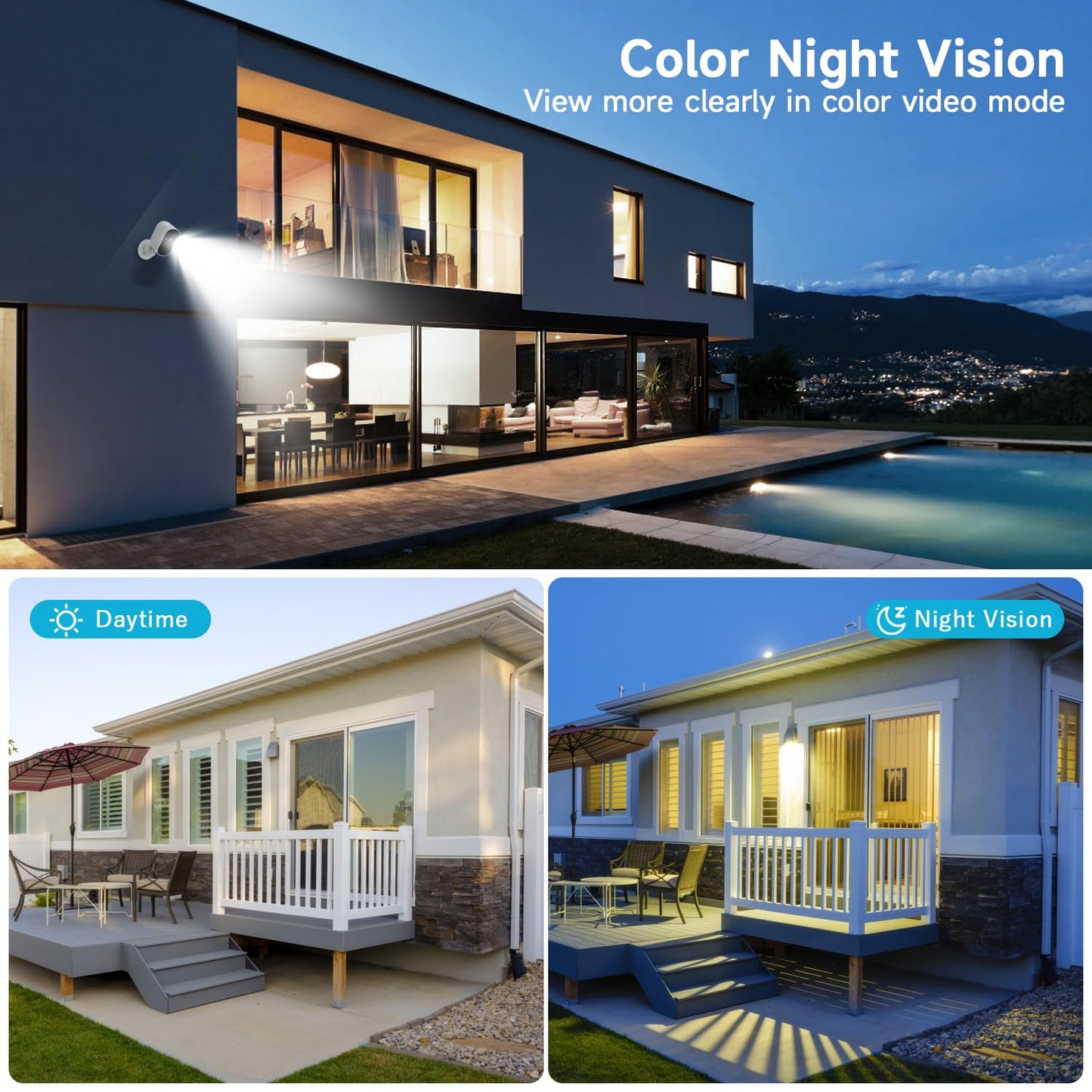 XVIM 1080P 2Pack Solar Camera Outdoor Wireless, 2MP Battery Powered Camera with Color Night Vision, 2.4GHz WiFi Home Security, PIR Human Detection, 2-Way Talk, SD/Cloud, IP65 Waterproof