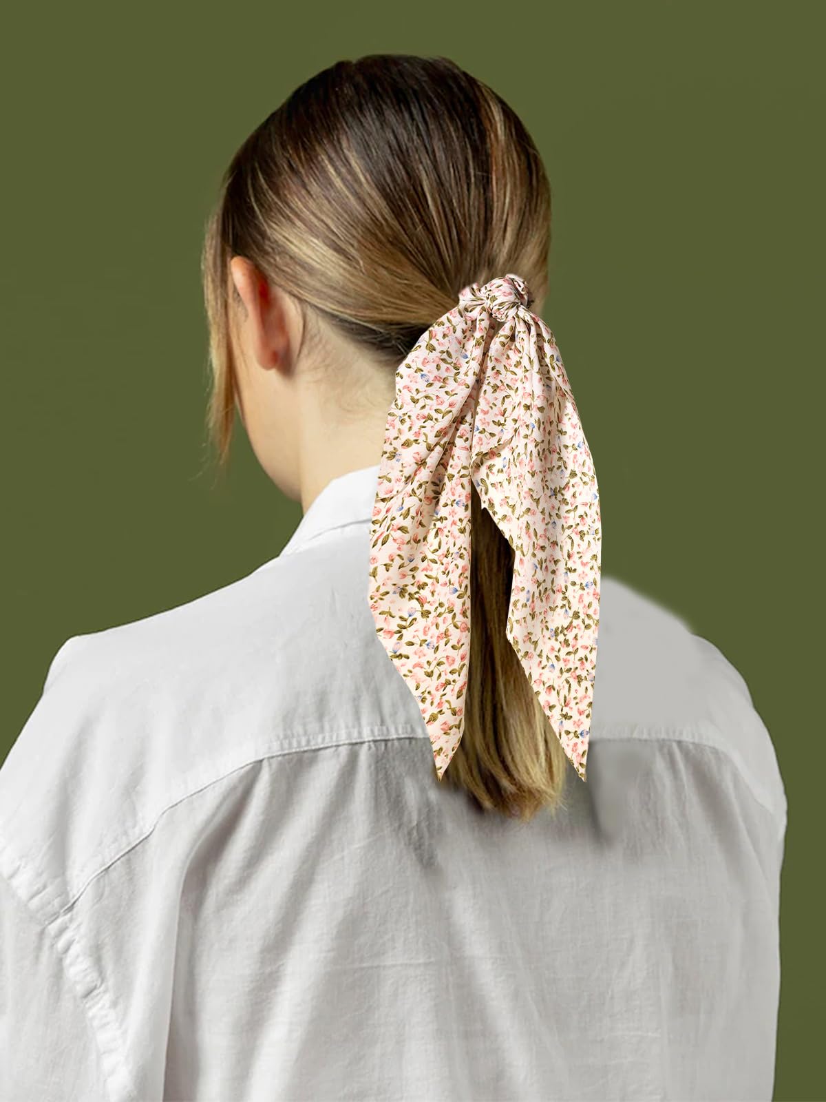 3pcs Women Ribbon Scrunchies Bow Knotted Classic Floral Pattern Hair Ties Vintage Bunny Ear Ponytail Holders Hair Accessories