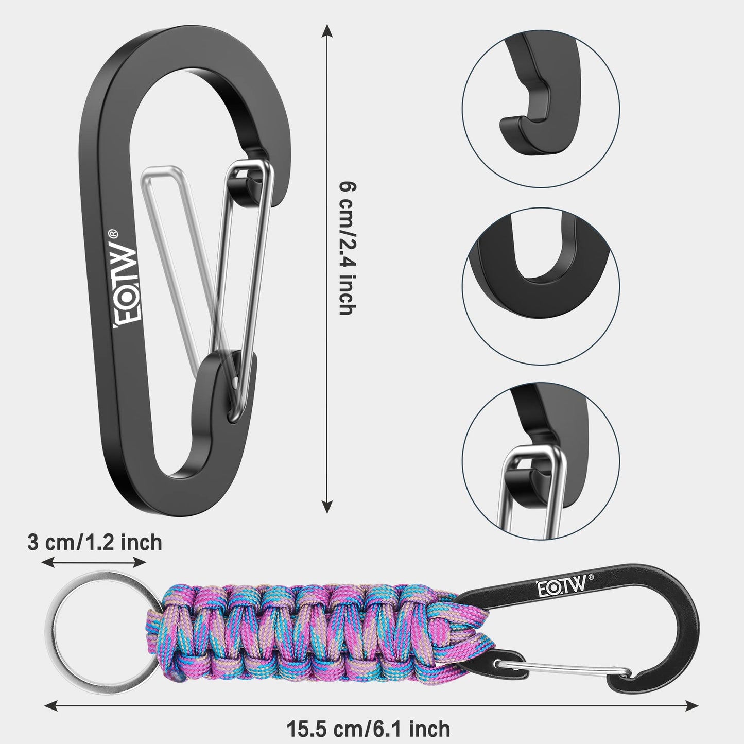 EOTW Carabiner Keychain, Small Carabiner Clip with Paracord Keychain Mini Aluminum D Ring Key Organizer