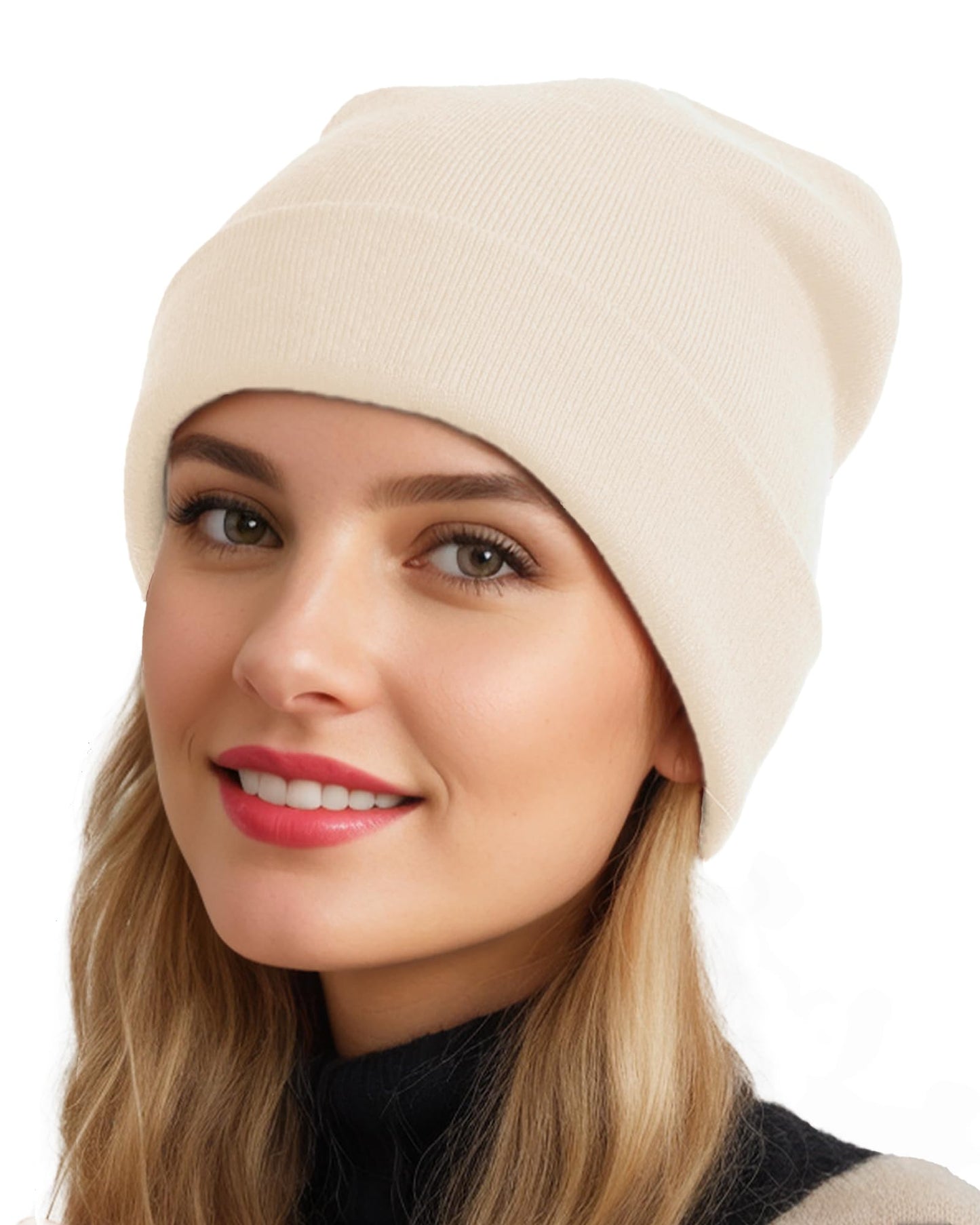 Womens Satin Lined Beanie Wool Knit Cuffed Warm Winter Hats for Women Men Soft Slouchy Silk Lining Beanies Skull Cap Beige