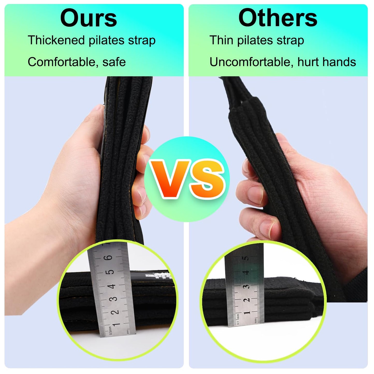 Lights Mountain 1 Pair Pilates Double Loop Straps for Reformer, Fitness D-Ring Straps Handle, Yoga Exercise Accessories for Home Gym Workout (black L)