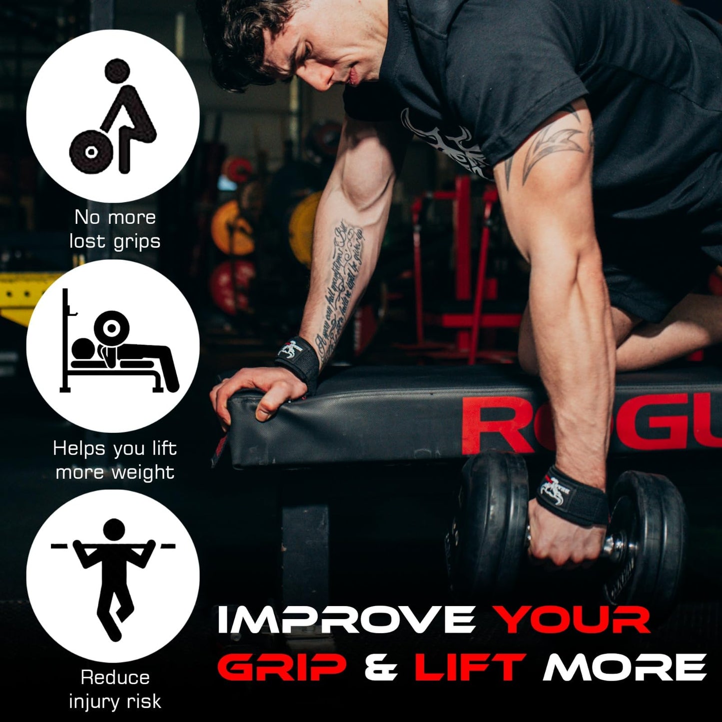 BEAST RAGE Lifting Wrist Straps for Weightlifting, Weight Lifting Straps Gym Power Workouts Lifting Straps Padded Cotton Men Women Supportive Lift Deadlift Straps Hard Pull Exercise Straps (Black Red Silicone)