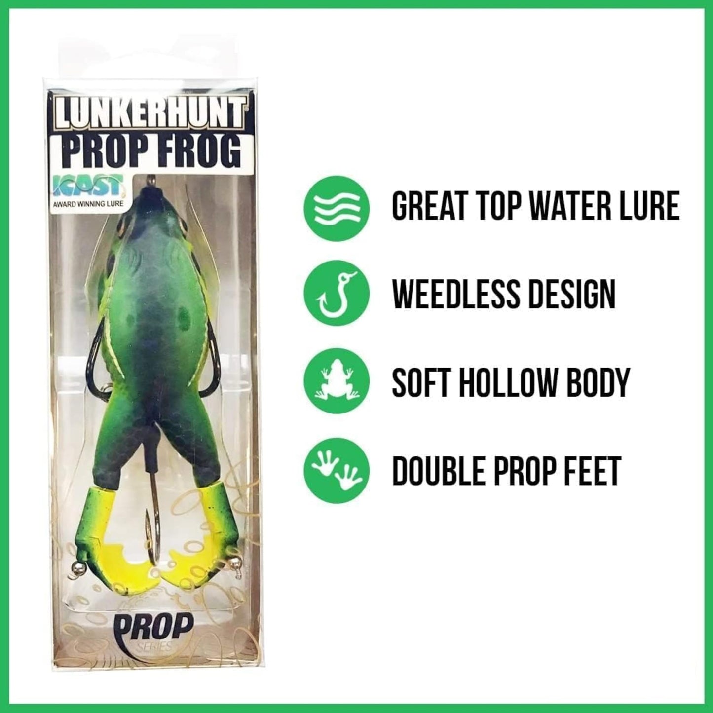 LUNKERHUNT - Frog Bait for Bass Fishing | Soft Hollow Body Weedless Frog for Bass Fishing and Trout | Weedless Realistic Bait Frog Lure, Freshwater with Sharp Hooks Lures and Double Propellers Feet