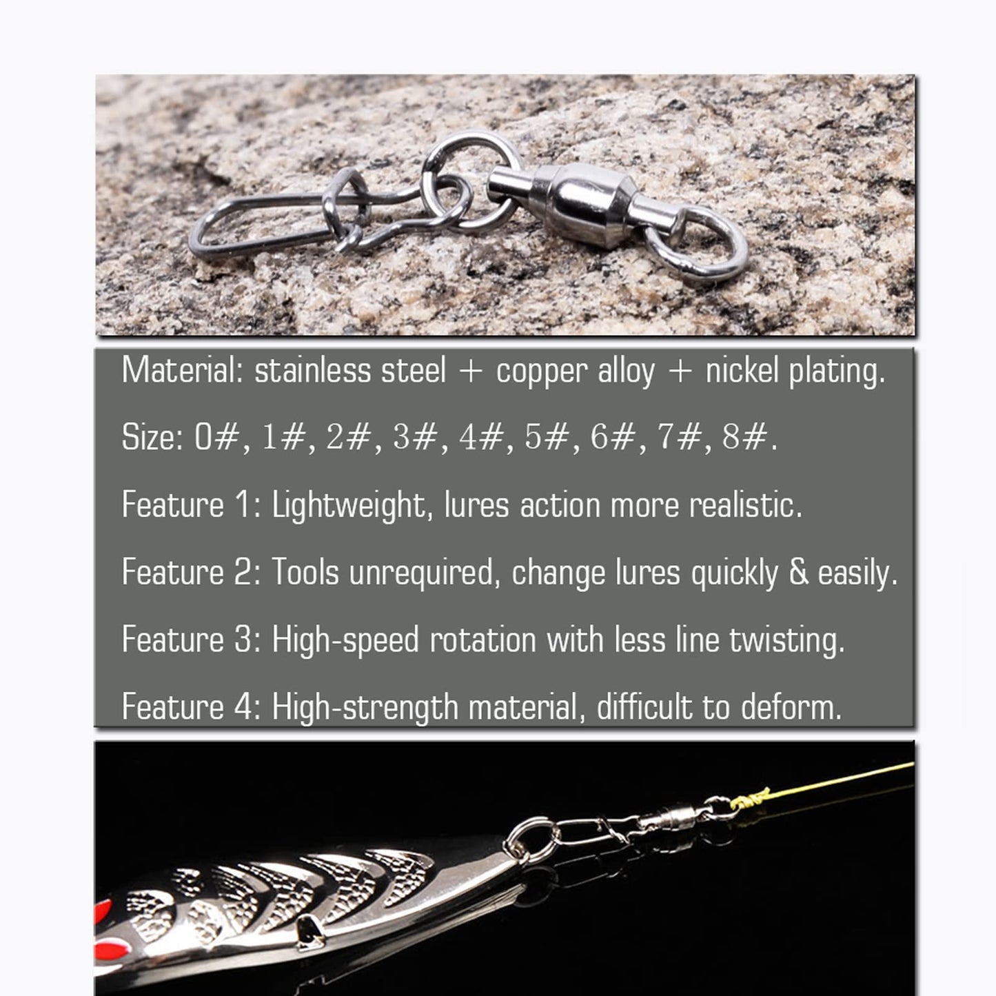 AMYSPORTS Duo Lock Snap Fishing Swivels Stainless Barrel Swivels Fishing Lure Snap Swivels Ball Bearing Swivels Fishing Tackle for Saltwater Fishing Freshwater Fishing 25pcs 66lbs