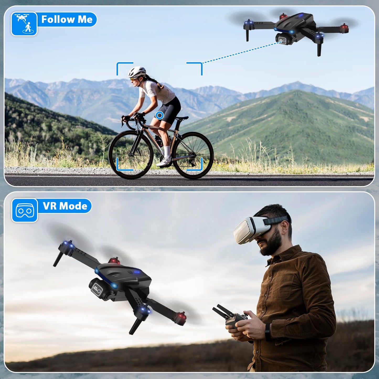 X-shop Foldable FPV Drone with 1080P HD Camera for Kids & Adults, 2 Batteries, One Key Take Off/Land, Altitude Hold, Headless Mode, 360Flip, 3 Speed Modes, Waypoint Fly