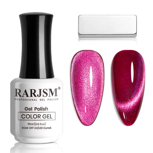 RARJSM 9D Magnetic Cat Eye Gel Nail Polish Purple Pink Silver Velvet Cateye Gel Polish 15ml Galaxy Universal Glitter Shimmer Ice Gel Polish with Magnet Stick UV LED Curing Require Soak Off Home Salon