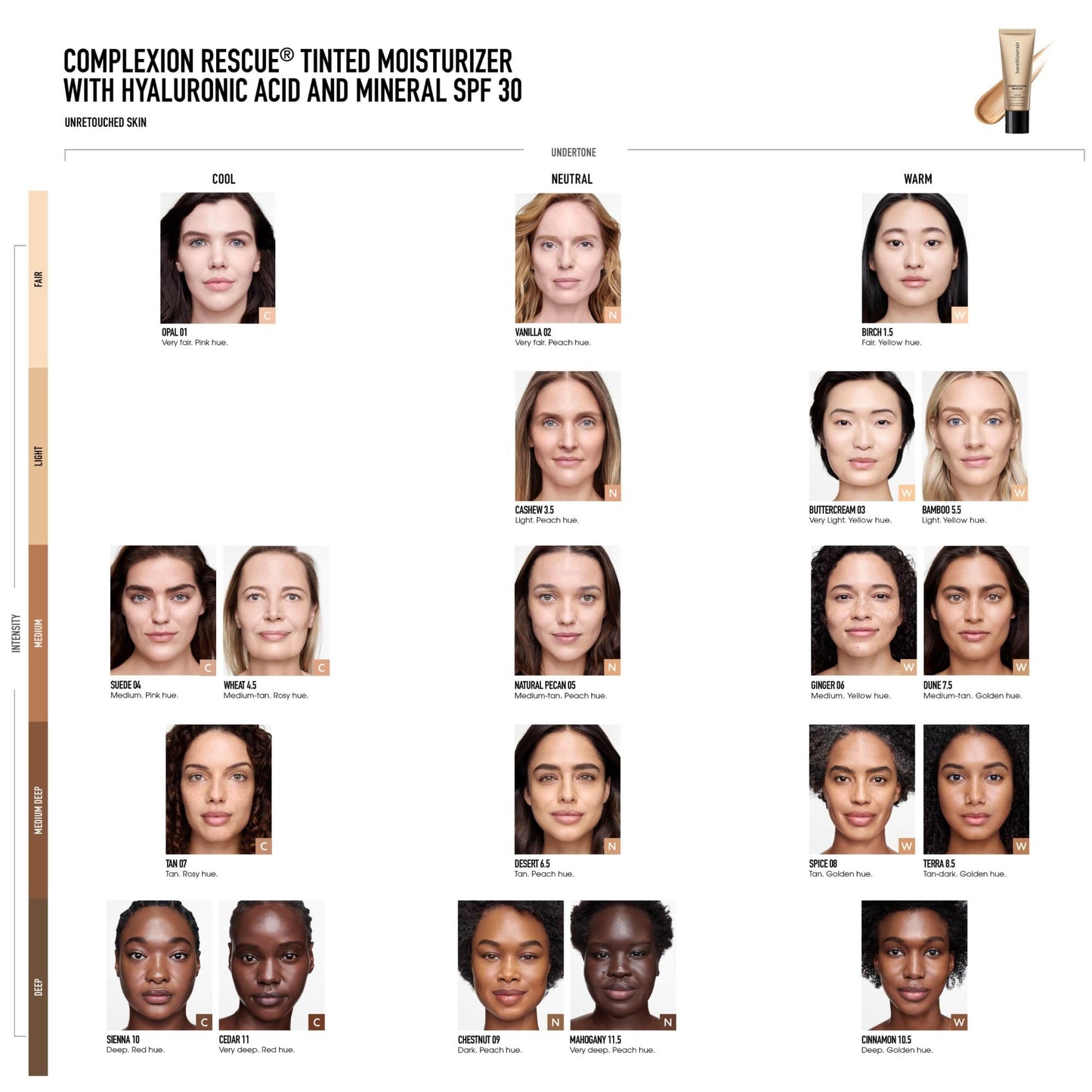 bareMinerals Complexion Rescue Tinted Moisturizer for Face with SPF 30, Vegan Tinted Mineral Sunscreen with Hyaluronic Acid, Mini Size, Birch 1.5