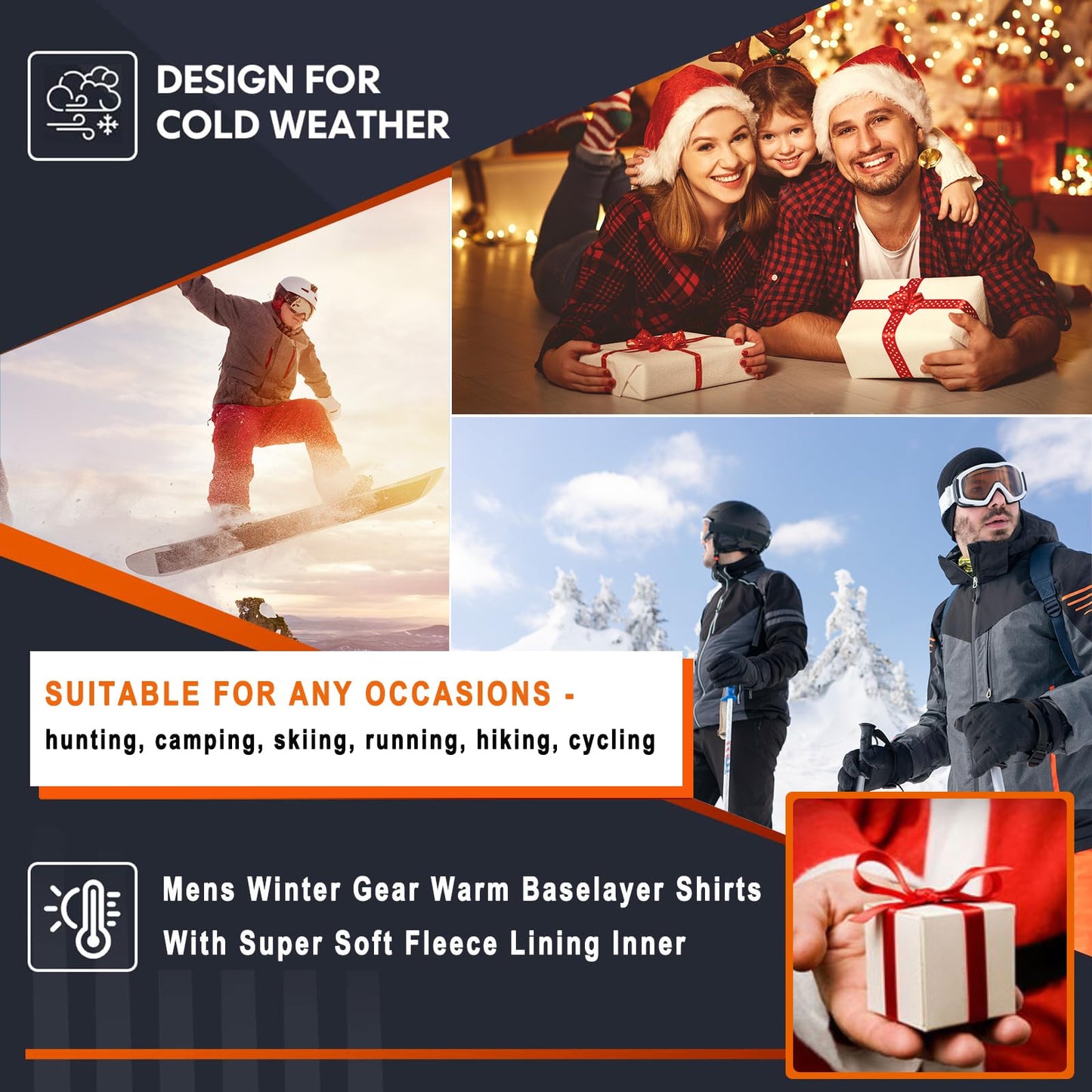 Black Thermal Compression Shirts for Men Long Sleeve Athletic Base Layer Top Winter Cold Weather Warm Running Gear Undershirt