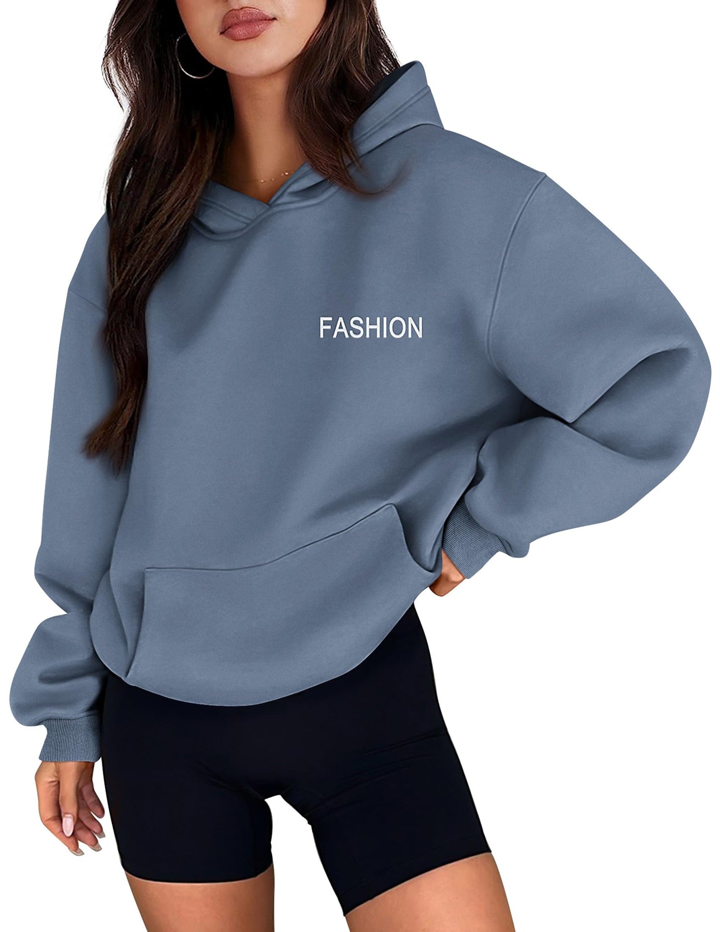 PRETTYGARDEN Womens Long Sleeve Hoodies 2024 Fall Fashion Outfits Solid Oversized Pullover Sweatshirts Clothes with Pockets (Haze Blue,X-Large)