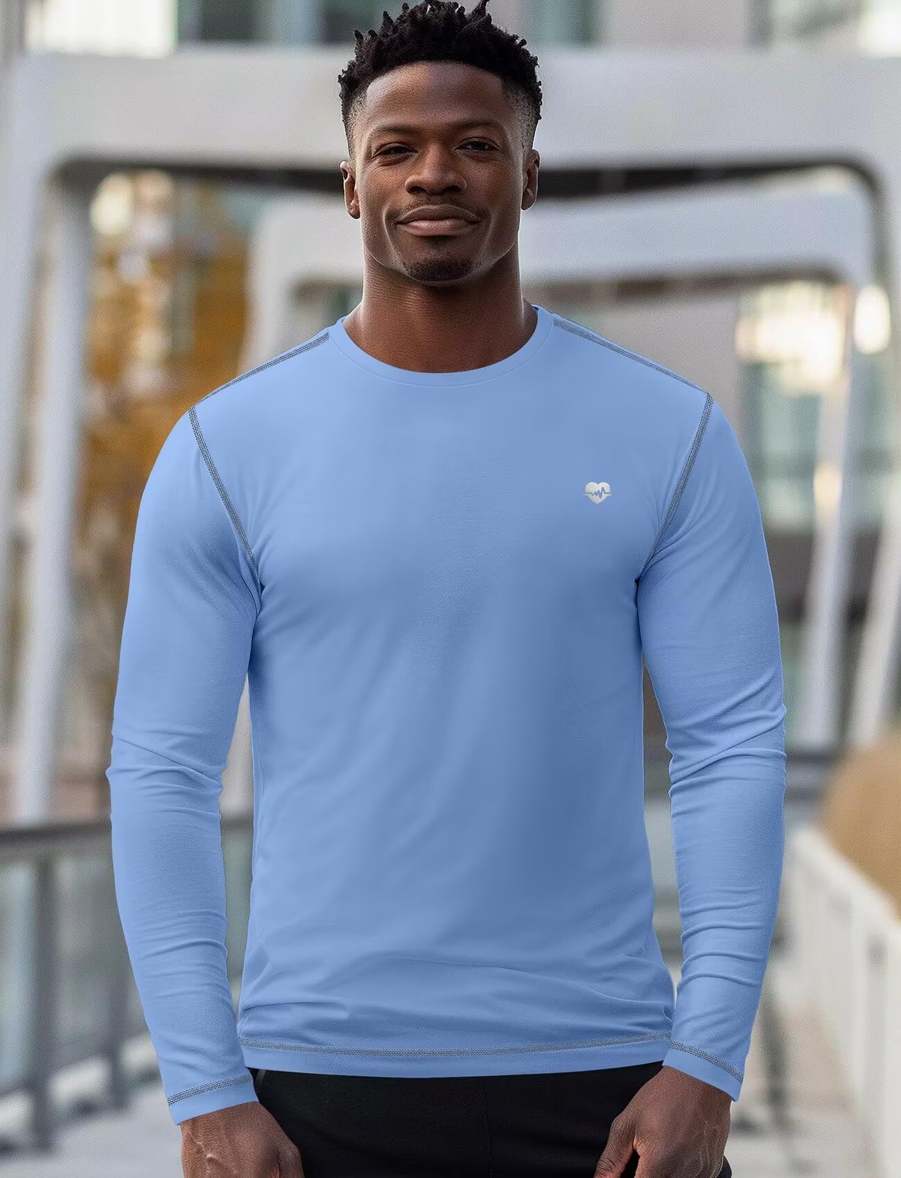 Zengjo Thermal Shirts for Men Workout Long Sleeve(Sky Blue,M)