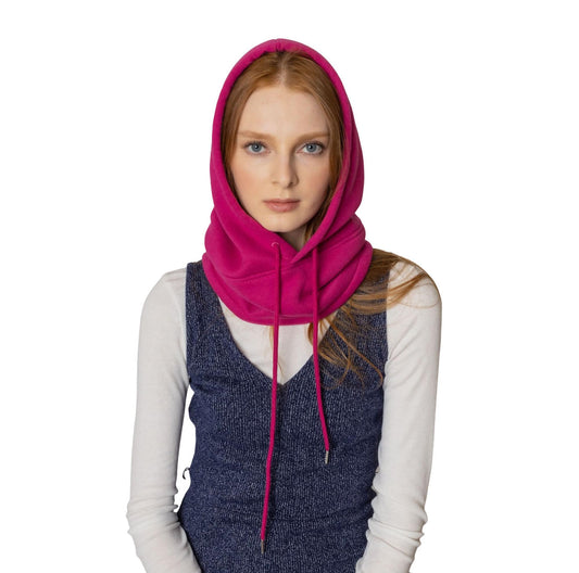 BA UNIQUE FASHION Unisex Sporty Snood Hat with drawstring Hood Scarf Neck Warmer Winter Balaclava Hood (Fuchsia)