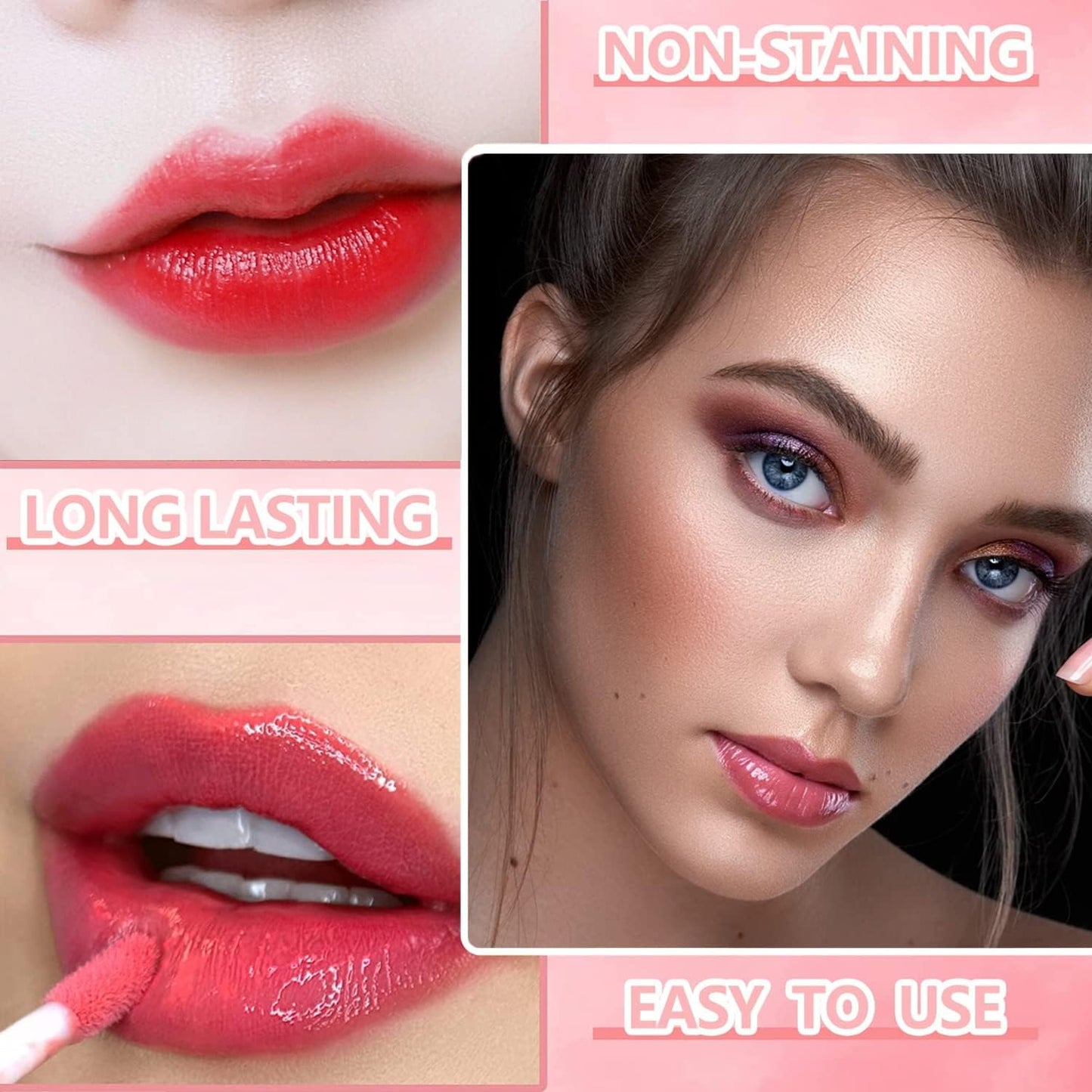 Eakroo 10 Colors Lip Tint Stain Set, Korean Lip Gloss Watery Lip Stain Tint Moisturizing Mini Liquid Lipstick Set, Multi-Use Lip and Cheek Tint, Non-Stick Cup, High Pigment, Long-Lasting, Vivid Color