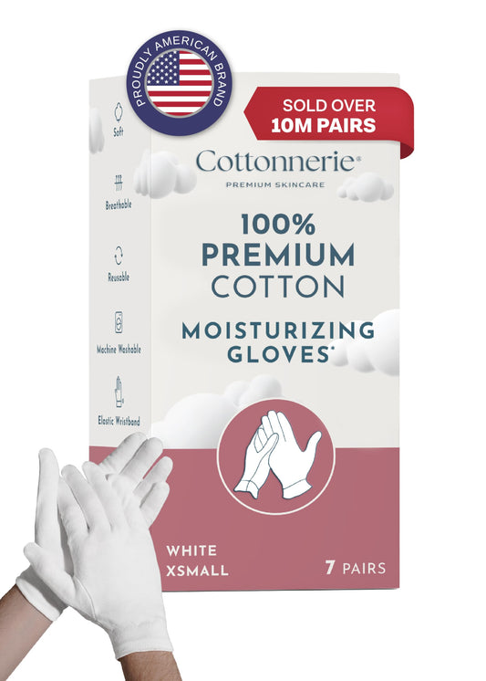 Gaxcoo Cottonnerie Cotton Gloves for Dry Hands Sleeping, Moisturizing Gloves Overnight, Hand Moisturizer Gloves, Moisture Gloves for Dry Hands Overnight, Sleeping Gloves, Eczema Gloves, X-Small 7 Pair