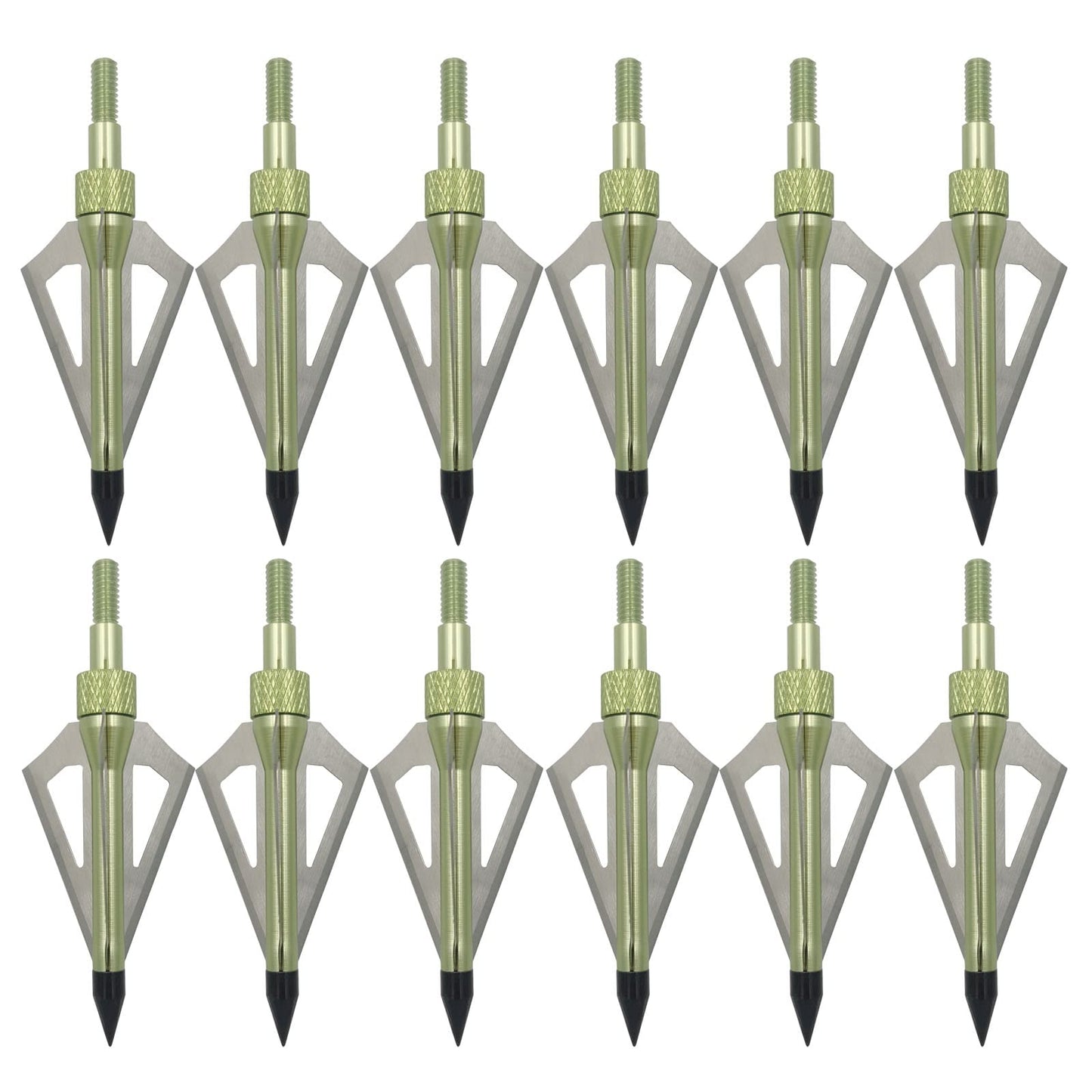 LeeMui Hunting Broadheads 12PK 100 Grains Screw-in Arrow Archery 3 Blades Hunting Heads Arrow Tips Compatible with Crossbow and Compound Bow + 1 PK Broadhead Storage Case (Grass Green)