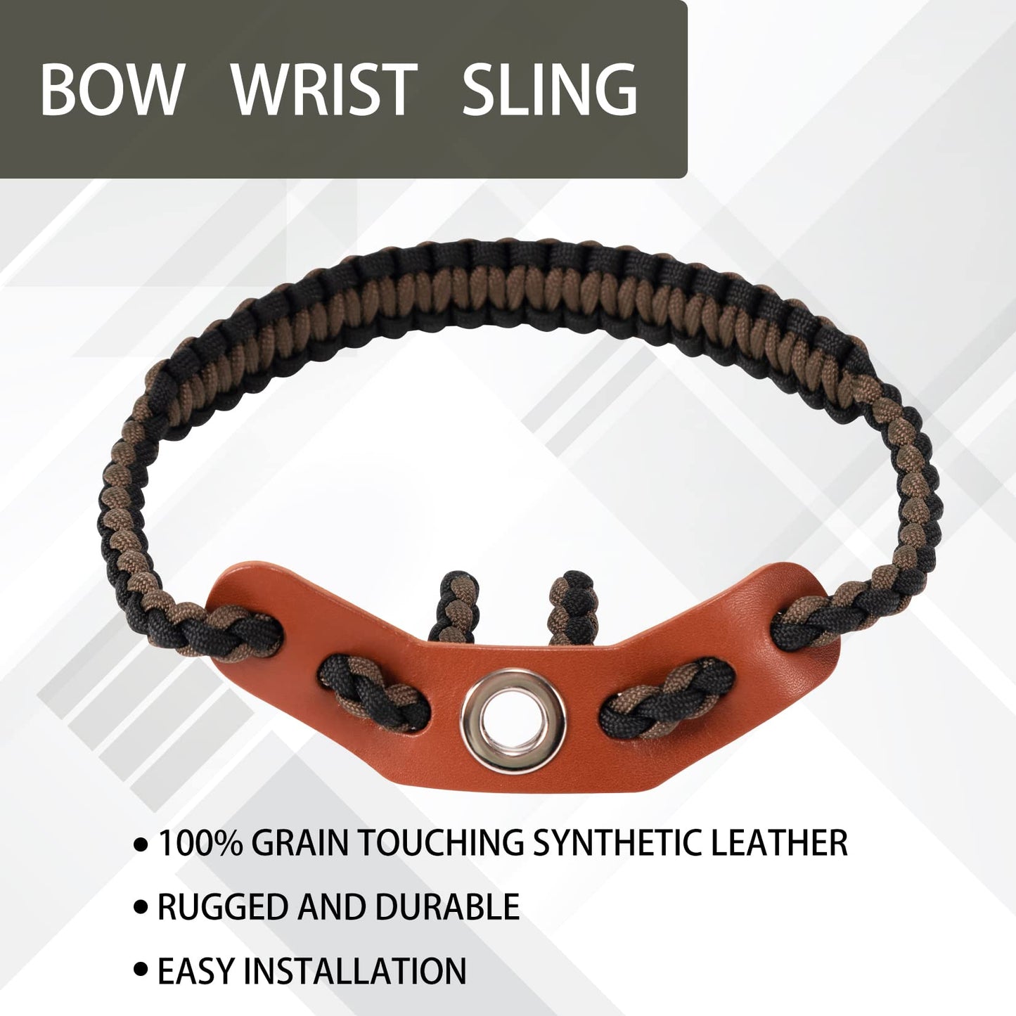 Elm Ray Archery Bow Wrist Sling 550 Paracord,Durable 100% Full Grain Leather with Strong Metal Grommet,Comfortable and Light,Fit Compound Bow Stabilizer & Recurve (Brown&Black)