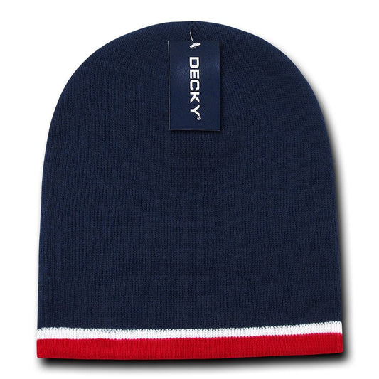 DECKY Double Striped Beanie, Navy/White/Red