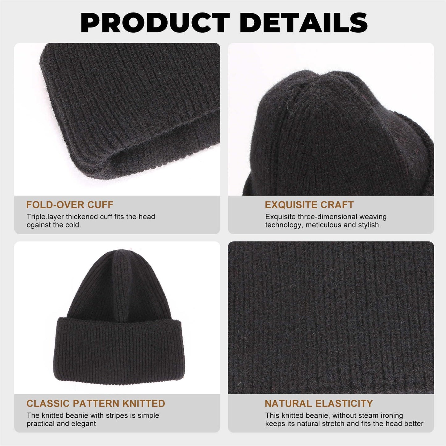 Three Layers of Cuffs Knit Red Beanies Hats Men Mens Warm Winter Red Beanie Hats for Women Hat Ski Hat Cap (Bright Red)