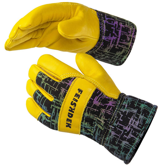 Kids Winter Gloves, 3M Thinsulate Lined Windproof Warm Toddler Work Gloves with Soft Sheepskin Leather, Reflective Knitted Cuff Insulated Cold Weather Ski Gloves for Girls Boys Snow (Large, Age 7-9)