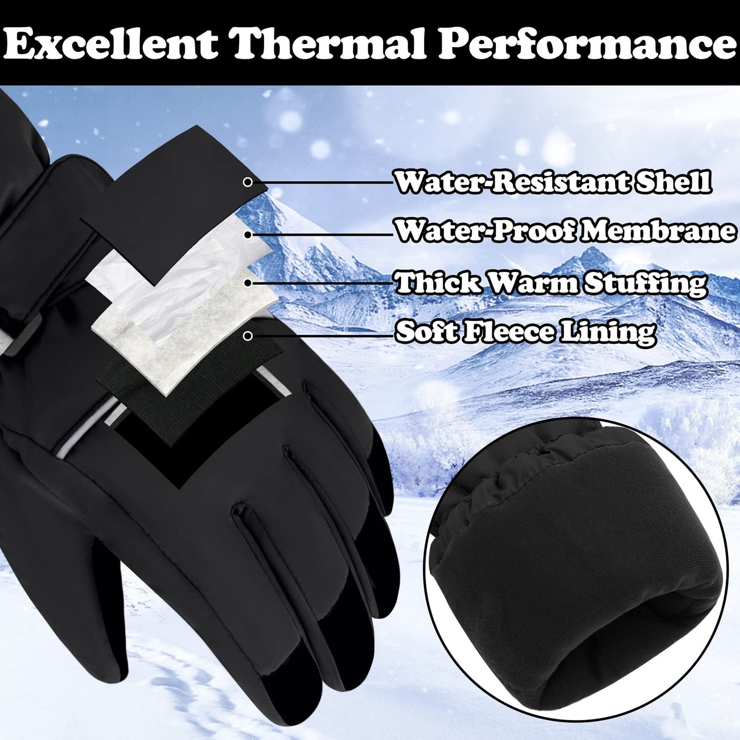 Sarfel Boys Snow Gloves for Boys Winter Gloves Boys Waterproof Gloves Girls Winter Gloves Girls Gloves Boys Gloves 10-12 Years