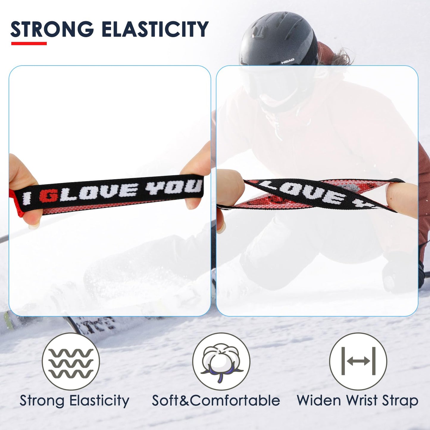 XMJY Upgraded Glove Leash, 2 Pairs Narrow Wrist Leash for Gloves, Comforty Glove Tether for Adults, Winter Ski Glove Leash Wrist Strap Mitten Leash, Men‘ Size 8-11