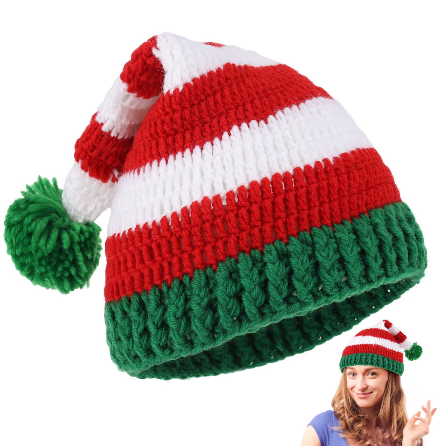 Christmas Winter Knitted Hats Crochet Beanie Santa Caps Warm Snow Ski New Year Holiday Party Hat Unisex Men Women Teens(Red)