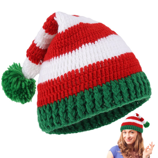 Christmas Winter Knitted Hats Crochet Beanie Santa Caps Warm Snow Ski New Year Holiday Party Hat Unisex Men Women Teens(Red)