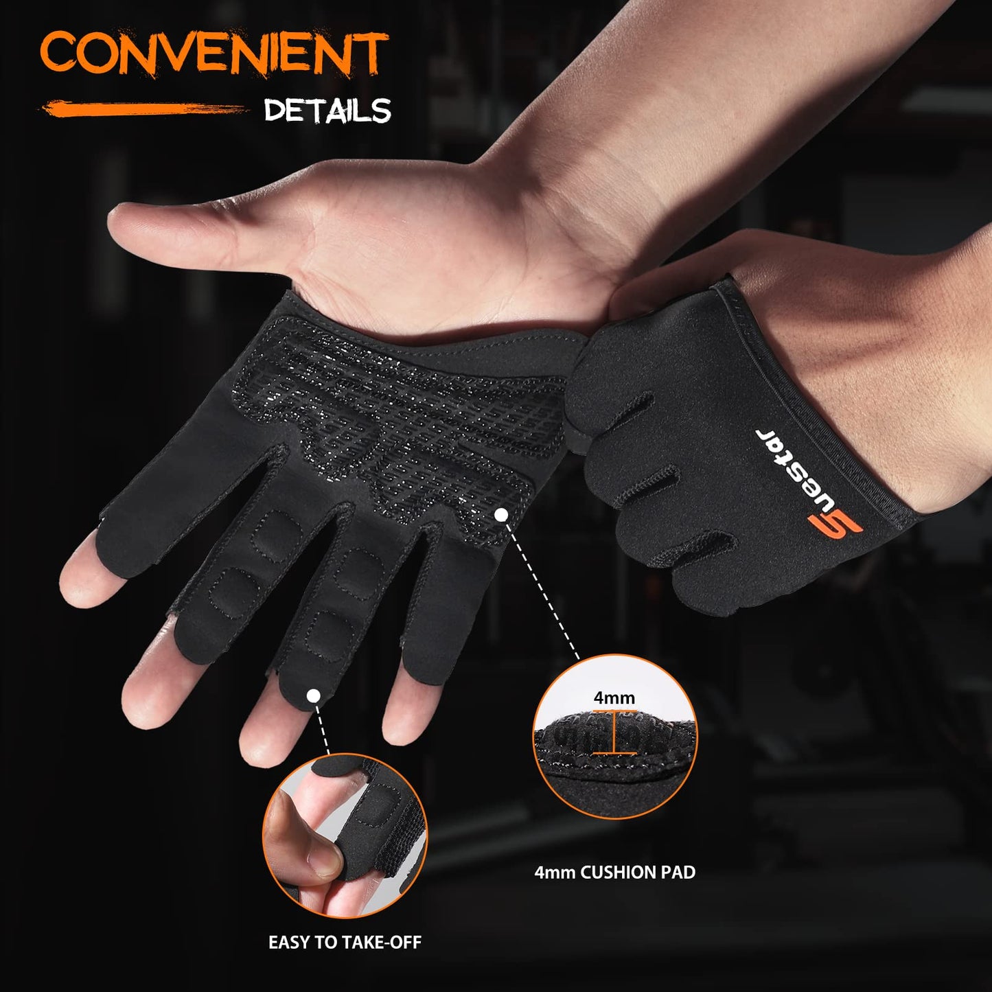 SueStar Partial Weight Lifting Gloves, 3/4 Finger Workout Gloves for Men Women, Full Palm Protection & Silicone Grip Gym Gloves for Weightlifting Exercise Fitness Smartwatch Friendly (Black, X-Small)