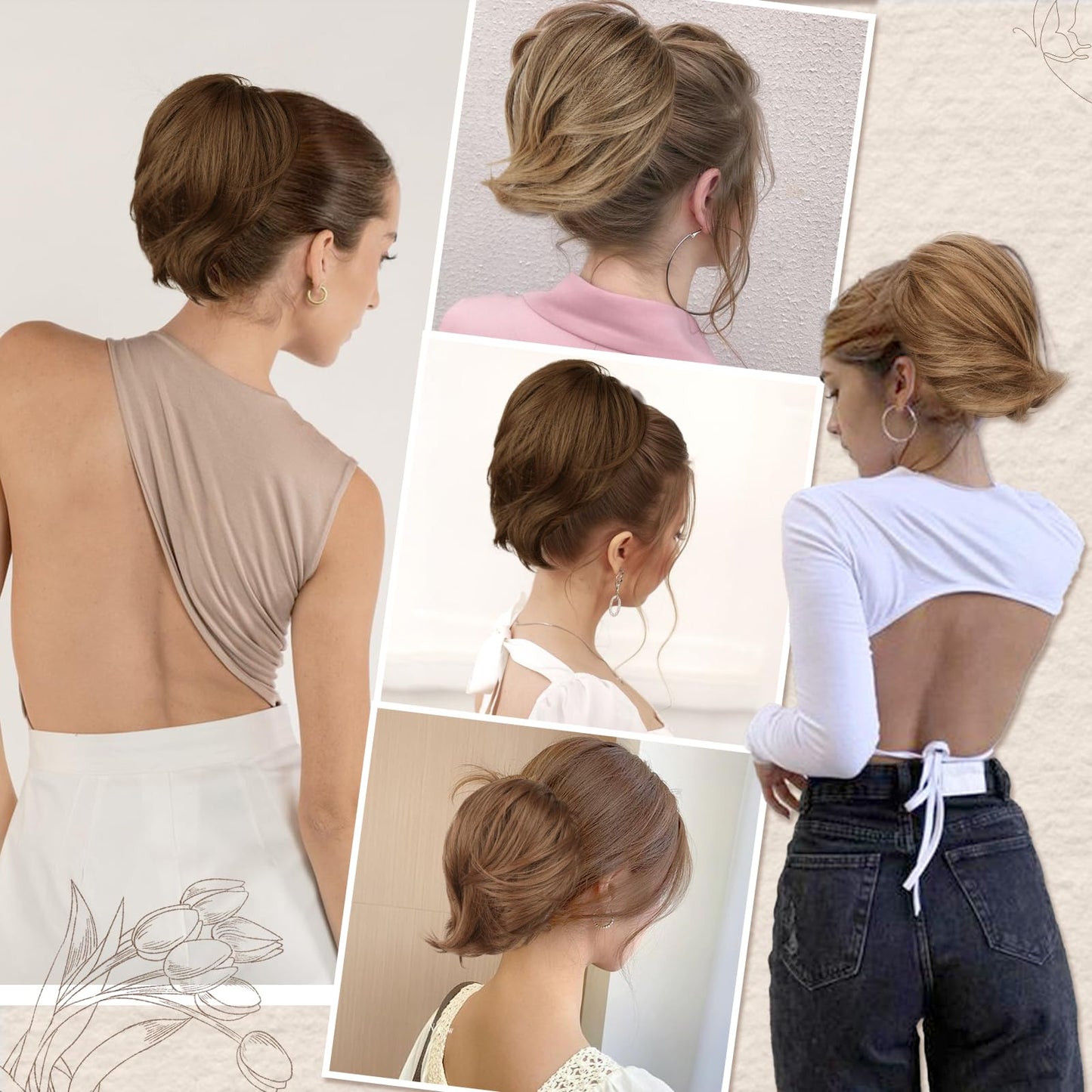 BARSDAR Straight Hair Bun Extensions - Synthetic Fully Short Straight Ponytail Hair Bun Extensions for Women - Elastic Messy Hair Bun Hairpieces Scrunchies Daily - Medium Chestnut Brown
