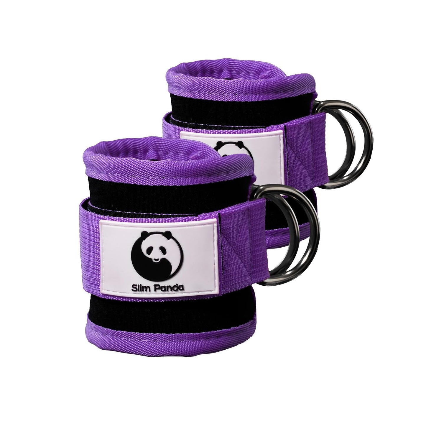 Slim Panda Ankle Strap for Cable Machine,Ankle Cuff for Kickbacks, Booty Hip Abductors,Glute Workouts, Leg Extensions, Curls for Men and Women, Adjustable with Double D-Rings (Pair, Purple)