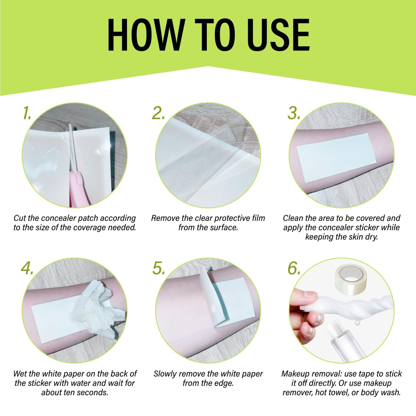 Tattoo Cover Up Patch, Tattoo Cover Up Tape, Ultra Thin Patch for Tattoo Scar and Birthmarks, Invisible Waterproof Skin Tone Concealer Sticker for Covering Up Scars Tattoos, 6 Pcs - Deep Skin