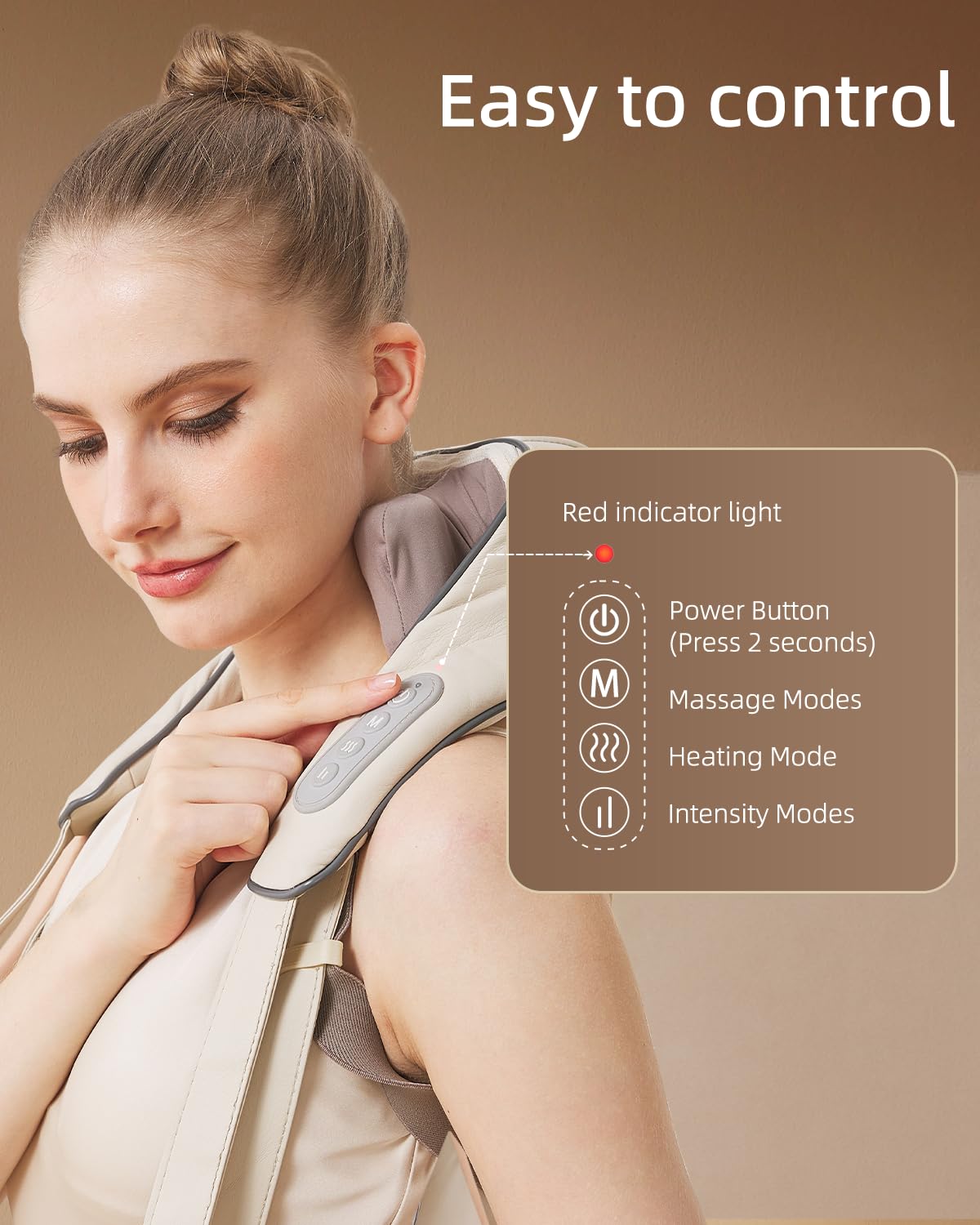 PERLEVI Neck Massager for Pain Relief deep Tissue Relieves Tension Kneading Massager with Heat Improves Circulation Eases Muscle Soreness,Ideal Gifts(Beige)