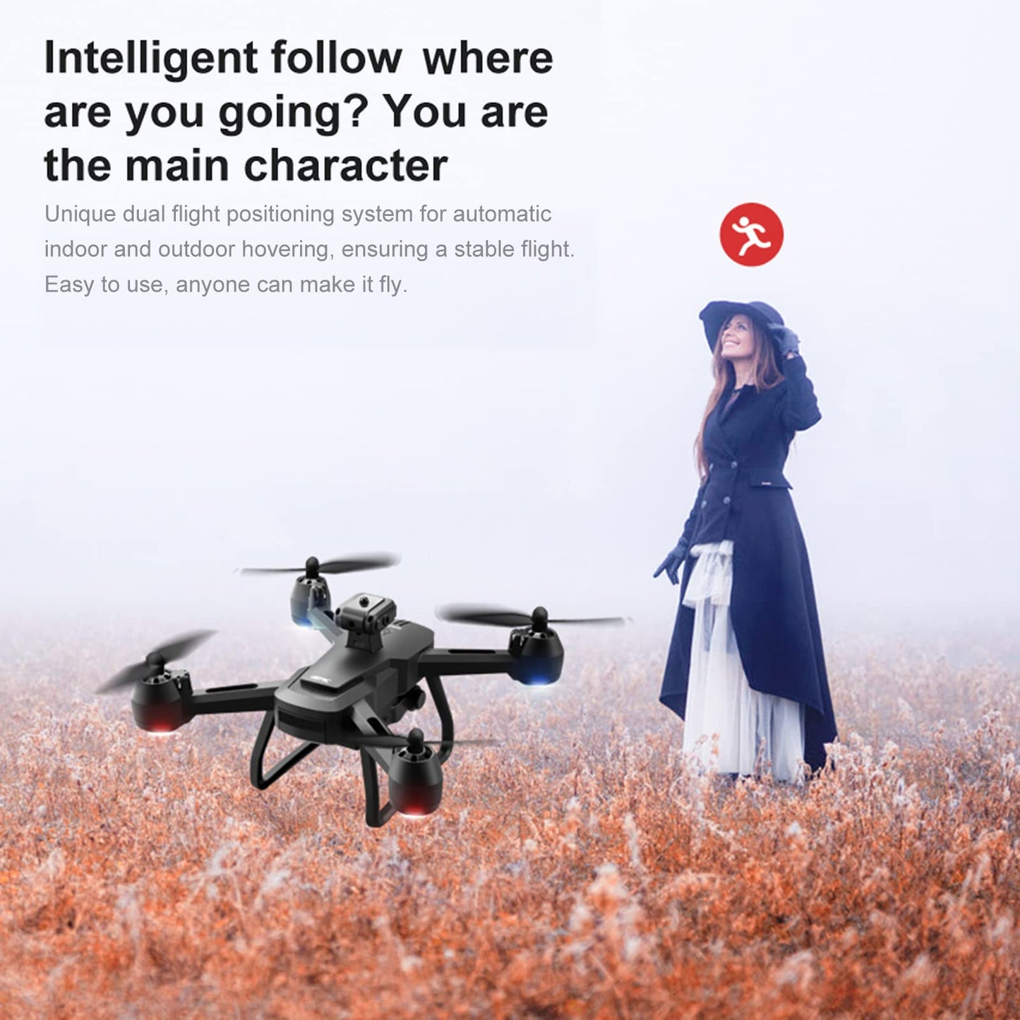 Hylukon Drones with Camera for Adults 6K Foldable Headless Drone with Obstacle Avoidance Function Optical Flow Positioning Gesture Photography with Storage Bag 2 Battery