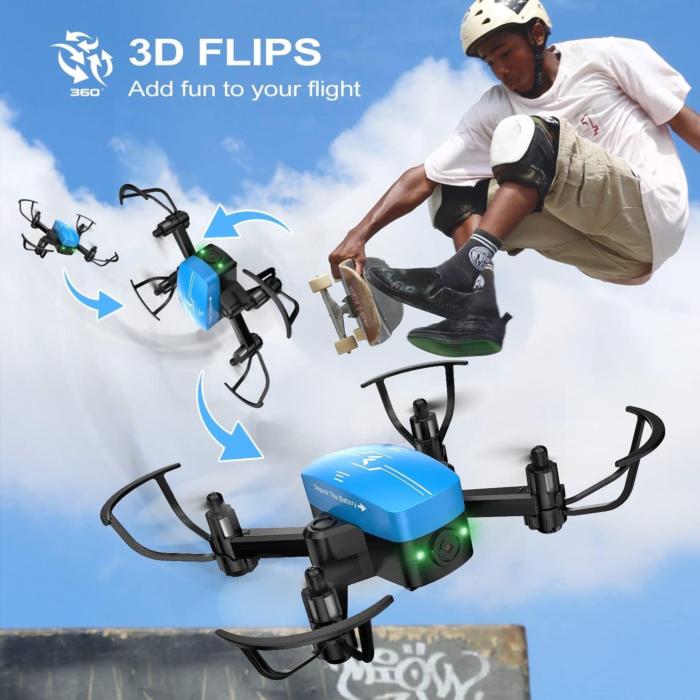 W Mini Drone with Camera for Kids and Adults, 1080p FPV Drones Toys for Ages 8-13, Pocket RC Quadcopter with Foldable Wings, Altitude Hold, Headless Mode, 3D Flips, Voice Gesture Control, Remote Control Drone, 2 Batteries