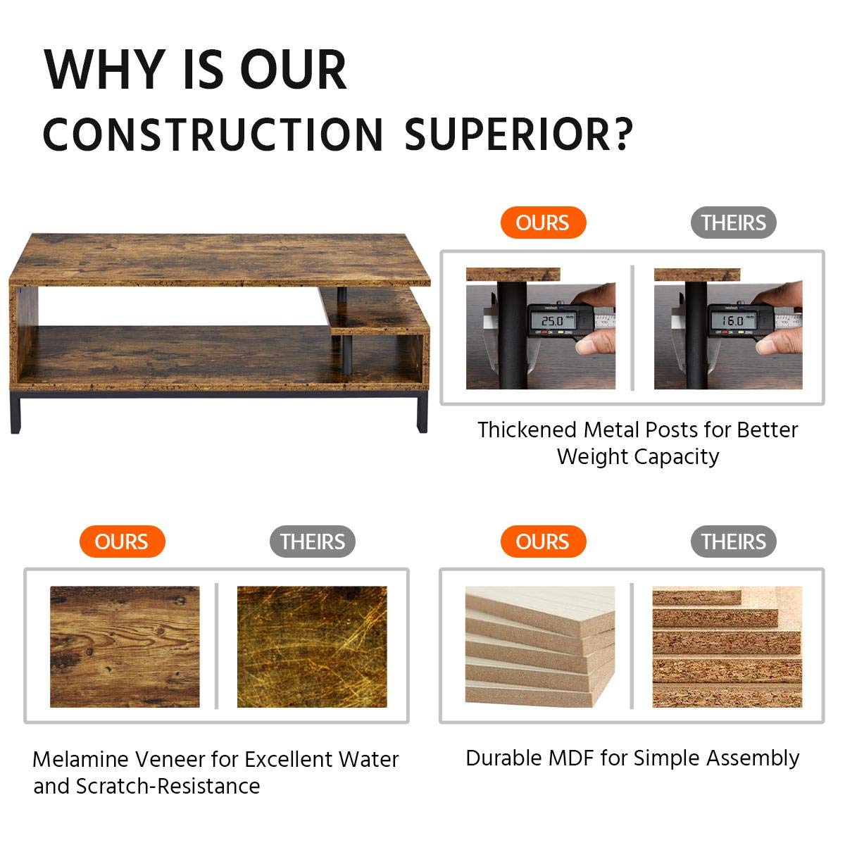 Yaheetech Industrial TV Stand for TVs up to 50 inch, Media Console Table with Storage Shelves for Living Room, Home Entertainment Center for Small Space, 42 x 16 x 16 inches, Rustic Brown