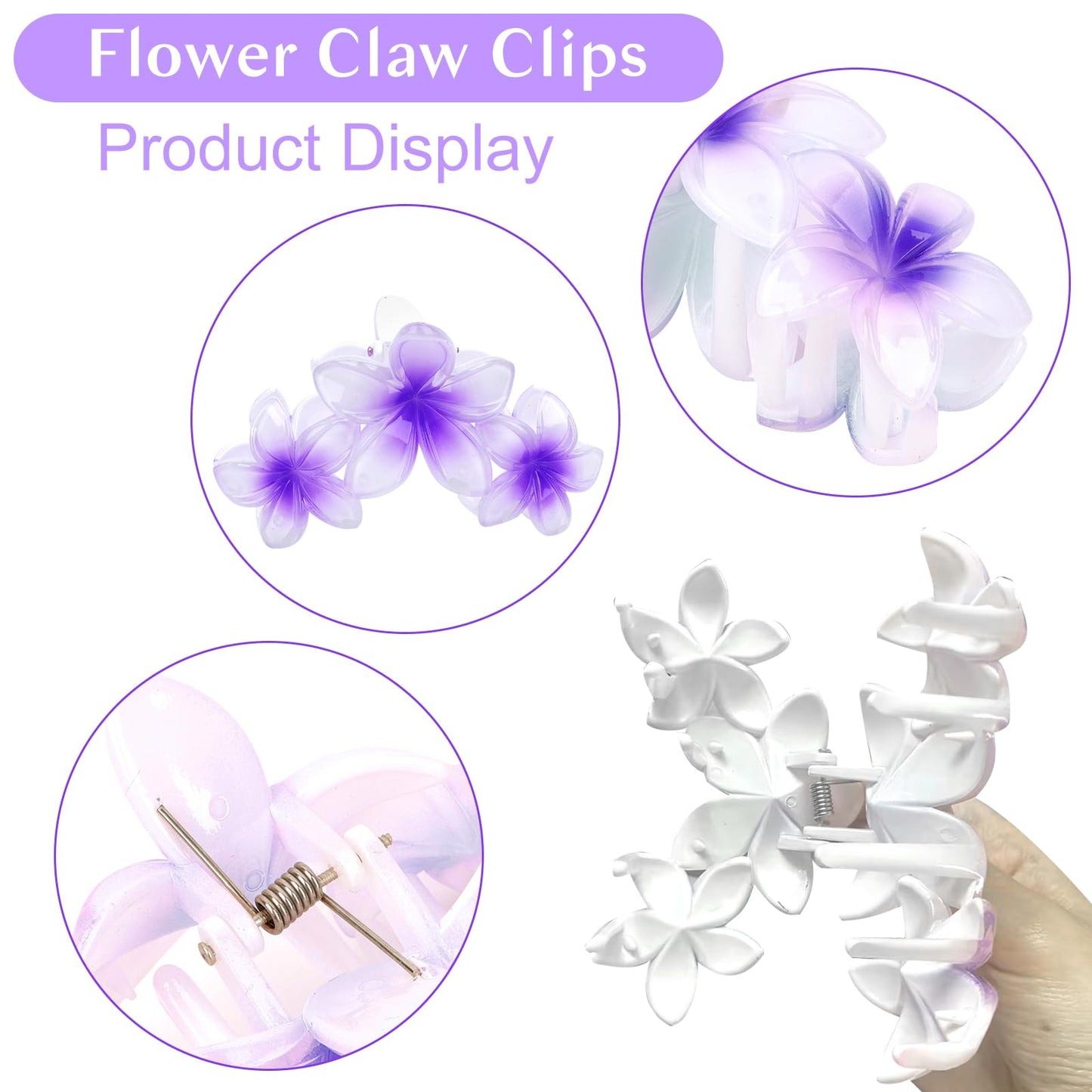 Colorful Hawaiian Flower Hair Clips for Women - Large Non-Slip Claw Clips with Strong Hold, Beach Hair Accessories for Thick Hair