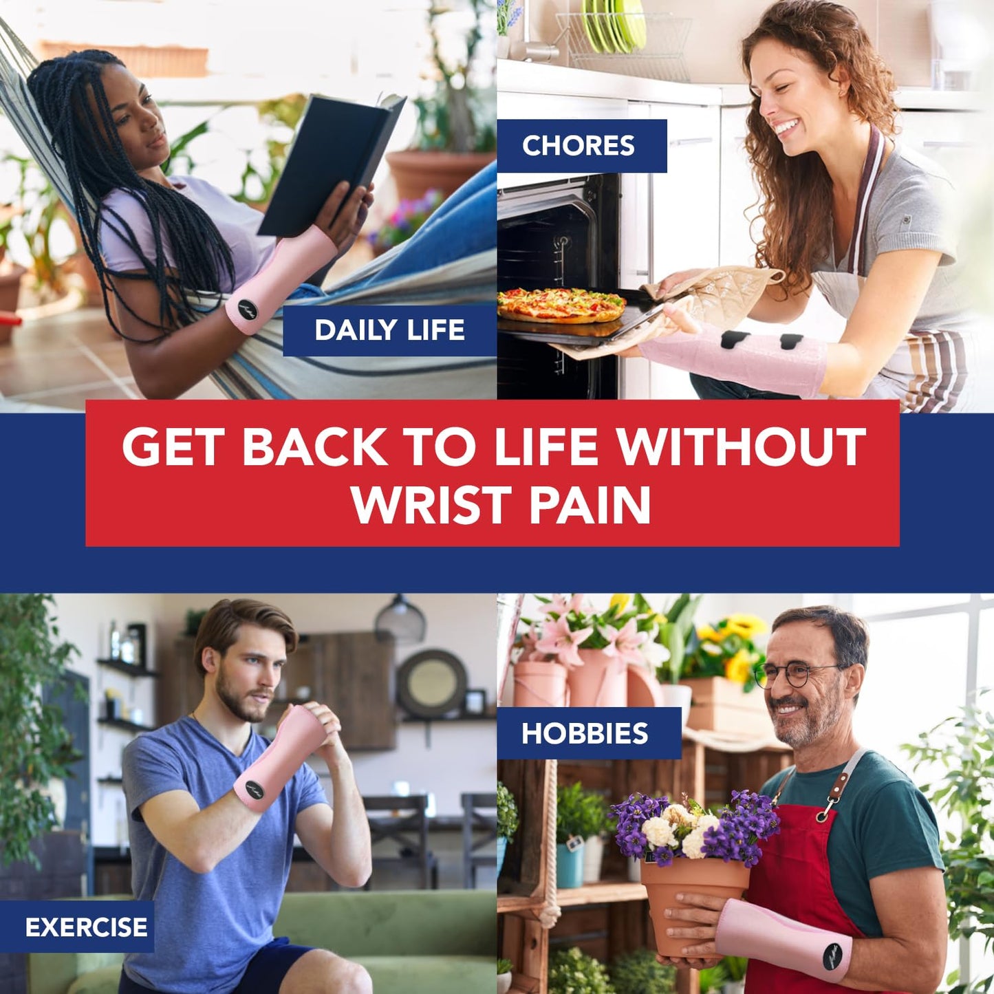 Doctor Developed Premium Carpal Tunnel Night Wrist Brace & Support [Single] (with Splint) & Doctor Written Handbook - Fully Adjustable with Comfort Padding & Shaping (Pink)