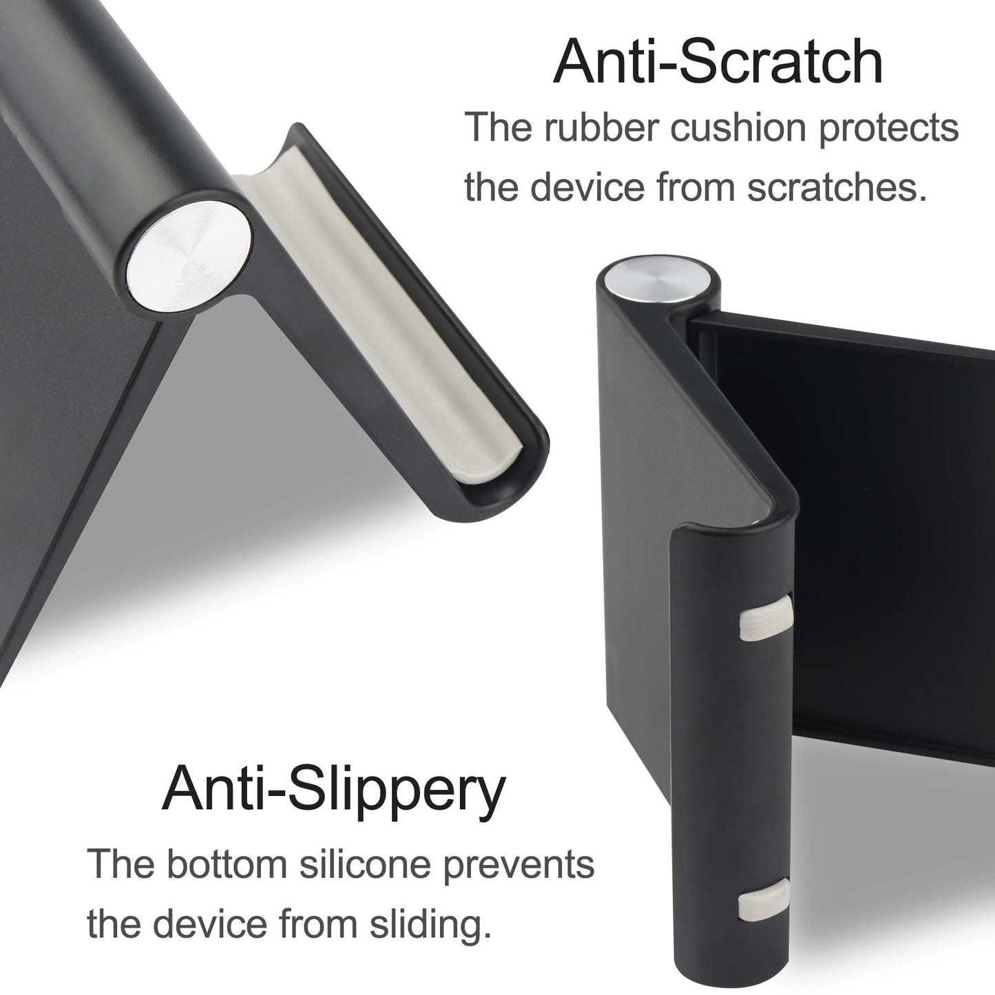 HIHUHEN Mobile Phone Holder, Phone Stand Desk Desktop Mobile Holder Adjustable Foldable Portable Video Call Mount (1PH -Black)