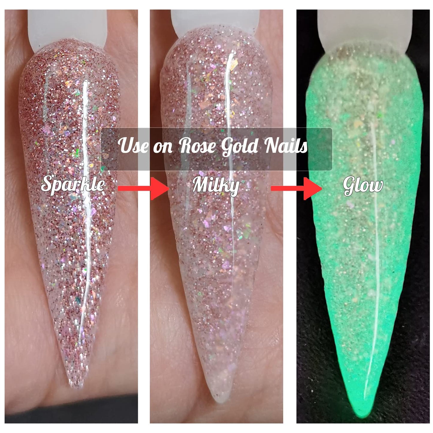 OUMISAYA Glow in the Dark Clear Nail Dip Powder 1OZ Semi Transparent Top Coat Powder for nail arts