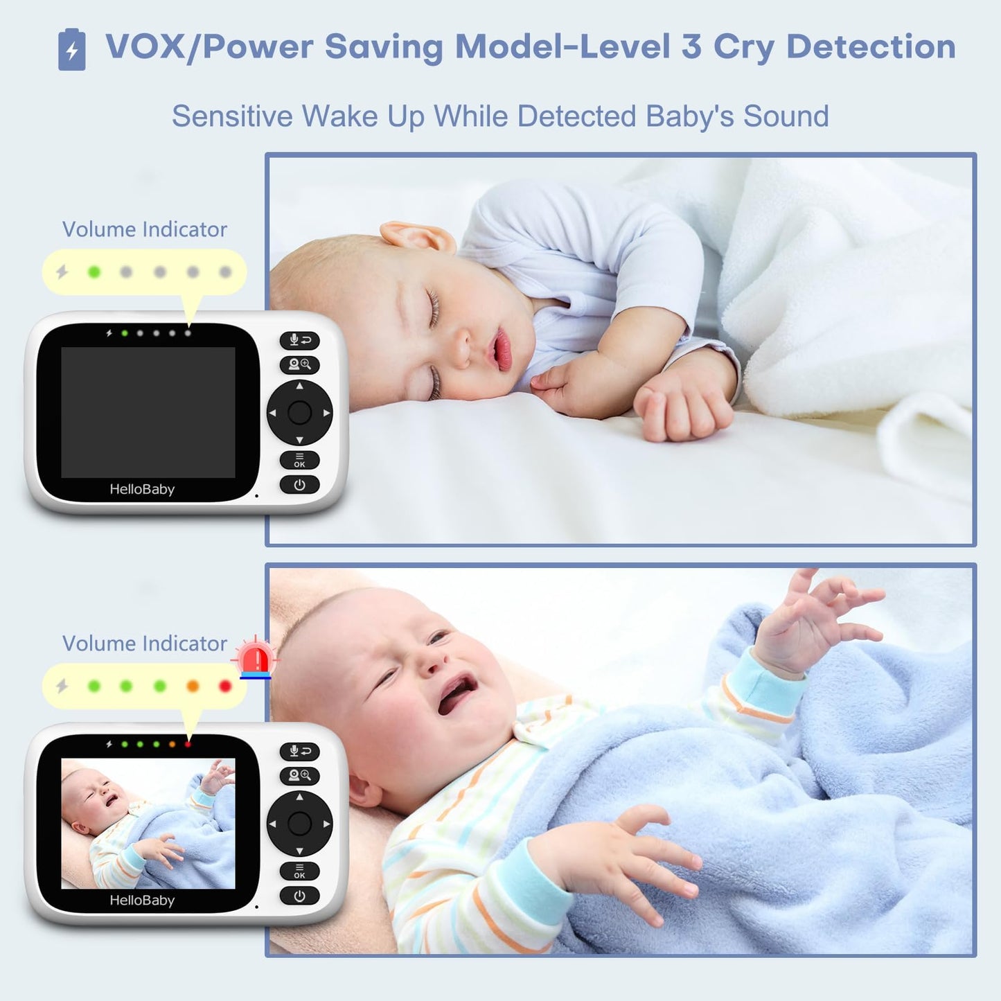 HelloBaby 3.2'' Baby Monitor 4 Cameras, Video Audio Baby Monitor No WiFi, Remote Pan-Tilt-Zoom, ECO, Night Vision, 2-Way Talk, 1000ft Range, 8 Lullabies and Temperature, Gifts for Parents and Babies