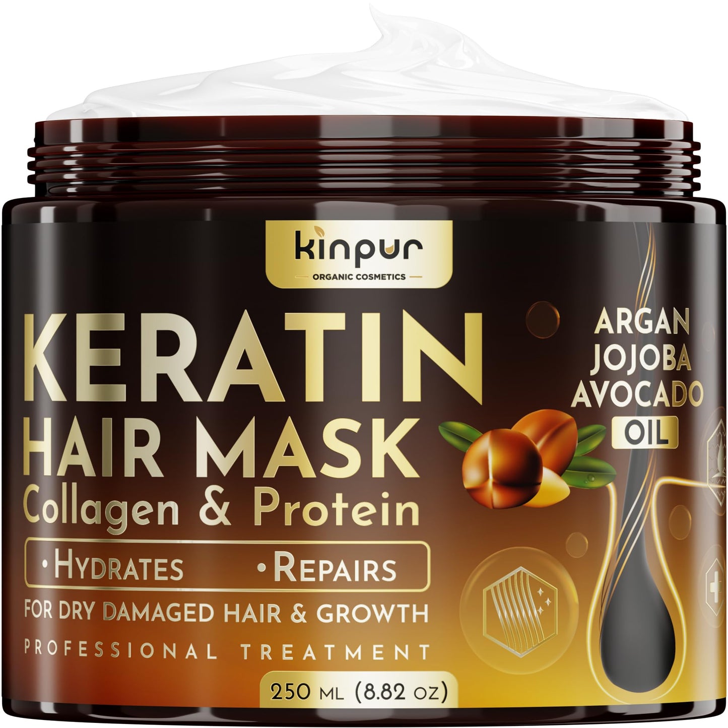 Hair Mask for Damaged Hair – Keratin Treatment for Hair Growth & Hydration – Deep Conditioning Collagen Mask with Protein, Coconut, Jojoba & Avocado Oil – Split Ends Repair & Color-Safe