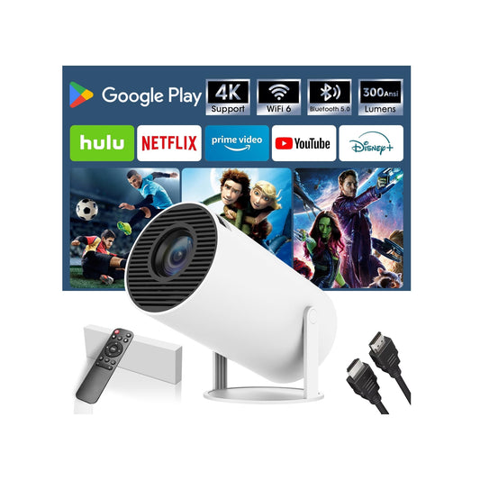 1080P Projector with Android 11, 300 ANSI Home Theater Projector, 4K Support, 30-130” Display, WiFi 6, BT 5.0, Portable Movie Projector Compatible with Smartphone, HDMI, USB