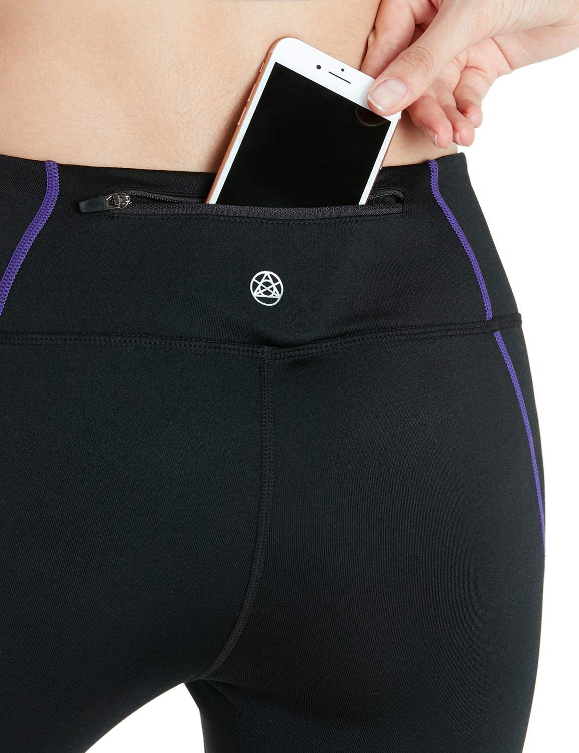 TSLA Women's Thermal Running Tights, High Waist Warm Fleece Lined Leggings, Winter Workout Yoga Pants with Pockets, Rear Zip Pocket Black & Purple, Small