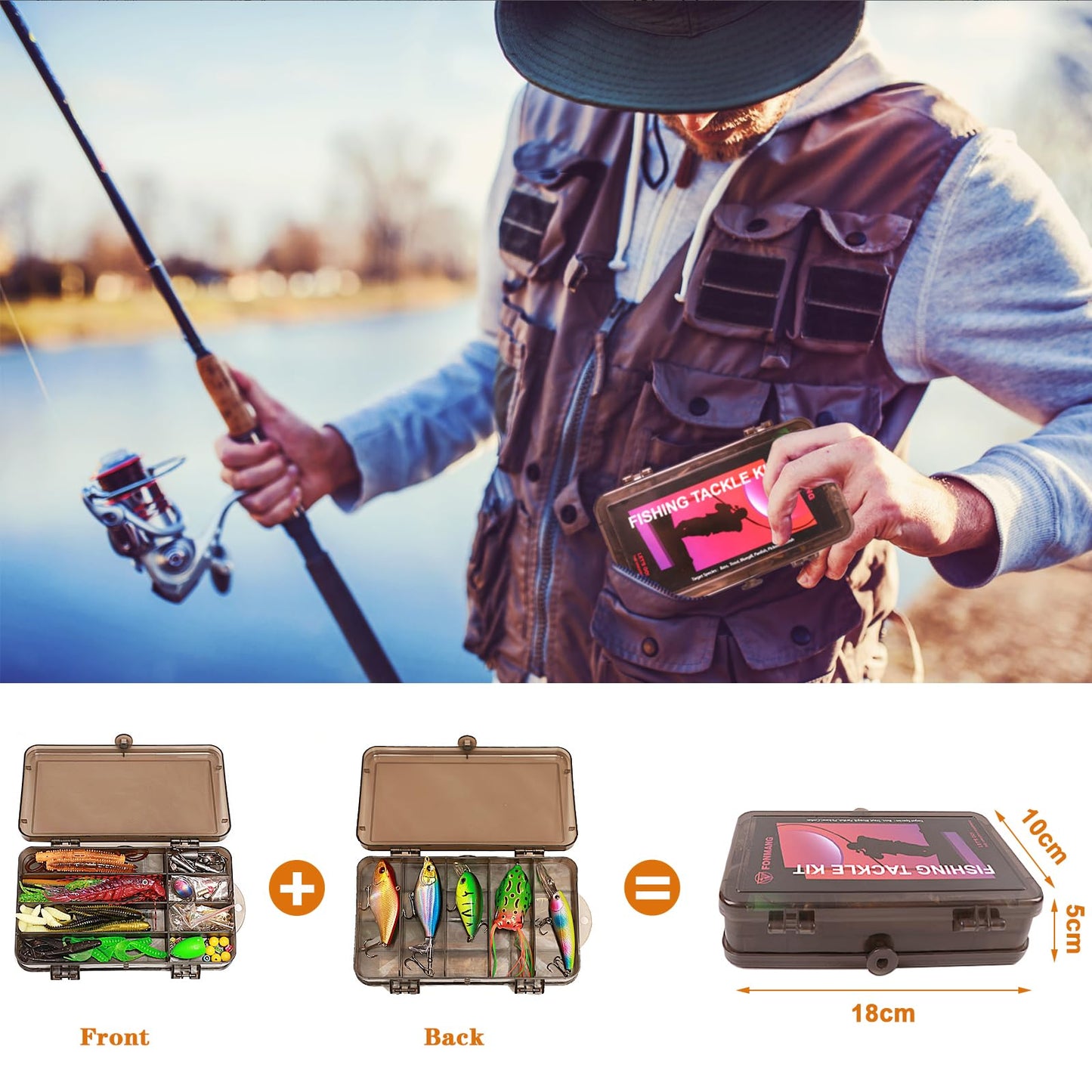 Fishing Lures Accessories Kit with Tackle Box, Suitable for Freshwater and Saltwater Fishing, Includes Fishing Guide, Fishing Gift for Men