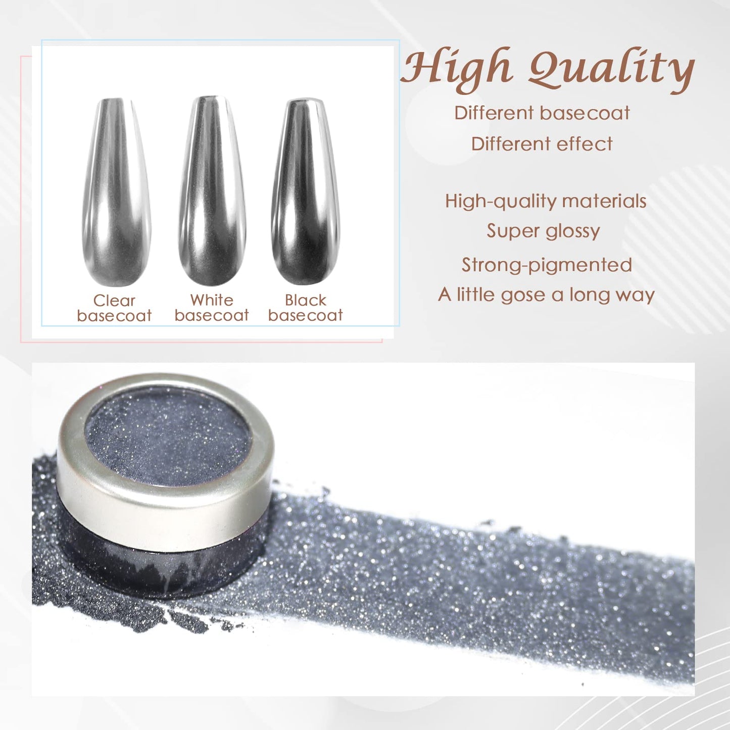 Laza Chrome Nail Powder Mirror Effect Metallic Dust Holographic Glitter Glazed Manicure Decoration Reflective Pigment for DIY Gel Polish Nail Art, Resin Craft, Gifts - Gun Metal
