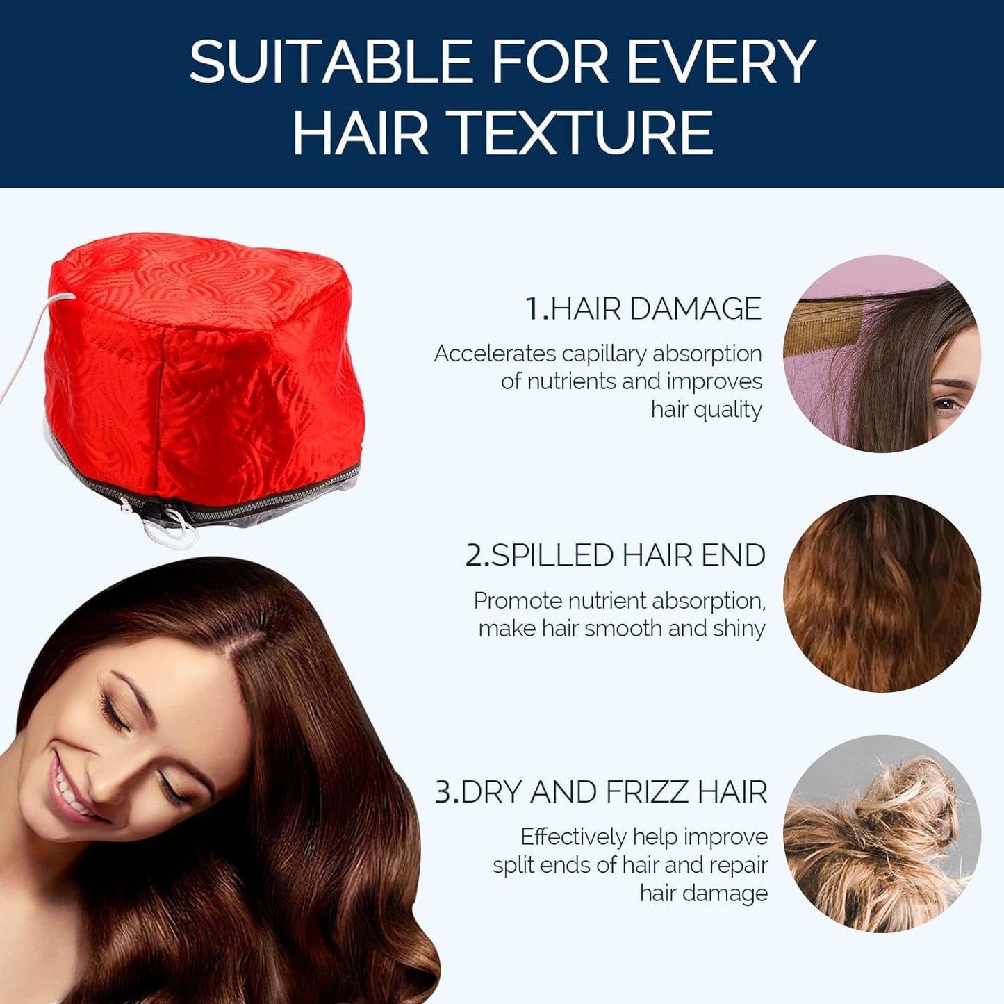 Electric Hair Steamer Cap with Temperature Control, Removable Thermal Hair Care Hat for Home Spa (Red Type)