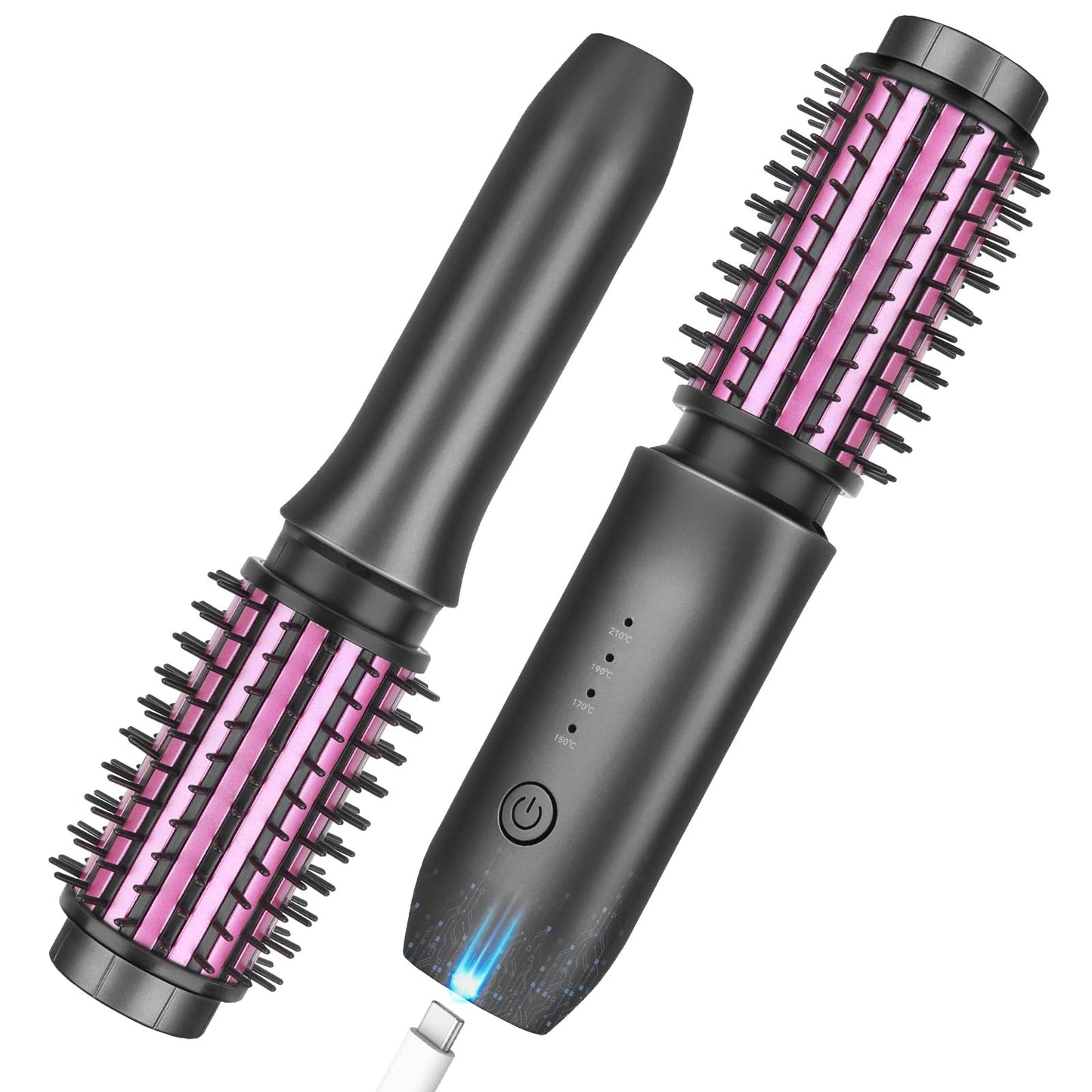 Cordless Curling Iron Brush, 2024 New Portable Travel Curling Iron Mini Brush for Women, 7000Mah USB Rechargeable Curling Wand Brush with Negative Ion, Gray