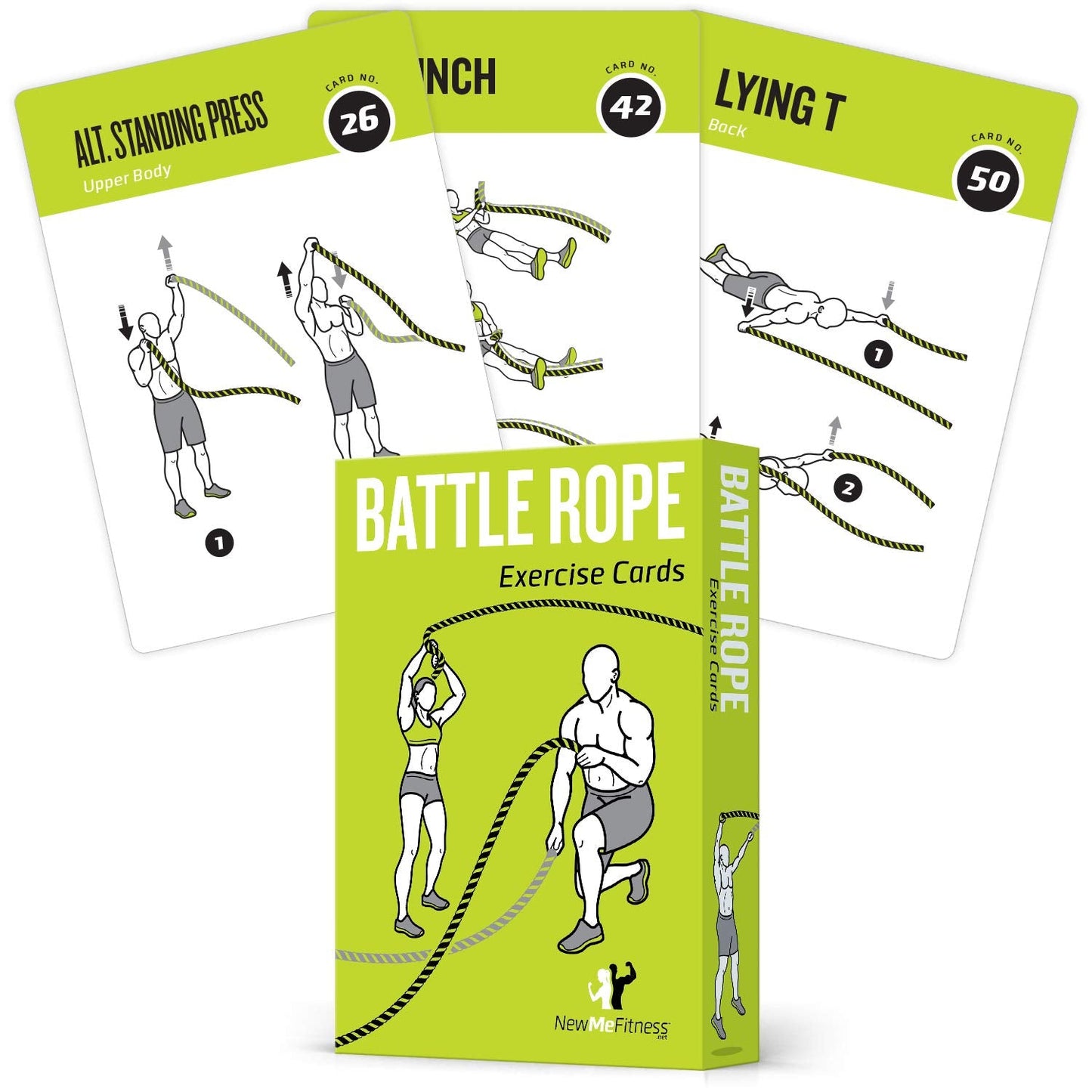 Battle Rope Exercise Cards, Set of 62 - with Guided Strength Training Workouts for Home or Gym :: Illustrated Fitness Cards with 50 Exercises :: Large Size, Durable & Waterproof