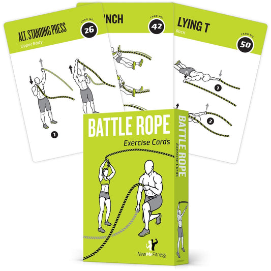 Battle Rope Exercise Cards, Set of 62 - with Guided Strength Training Workouts for Home or Gym :: Illustrated Fitness Cards with 50 Exercises :: Large Size, Durable & Waterproof